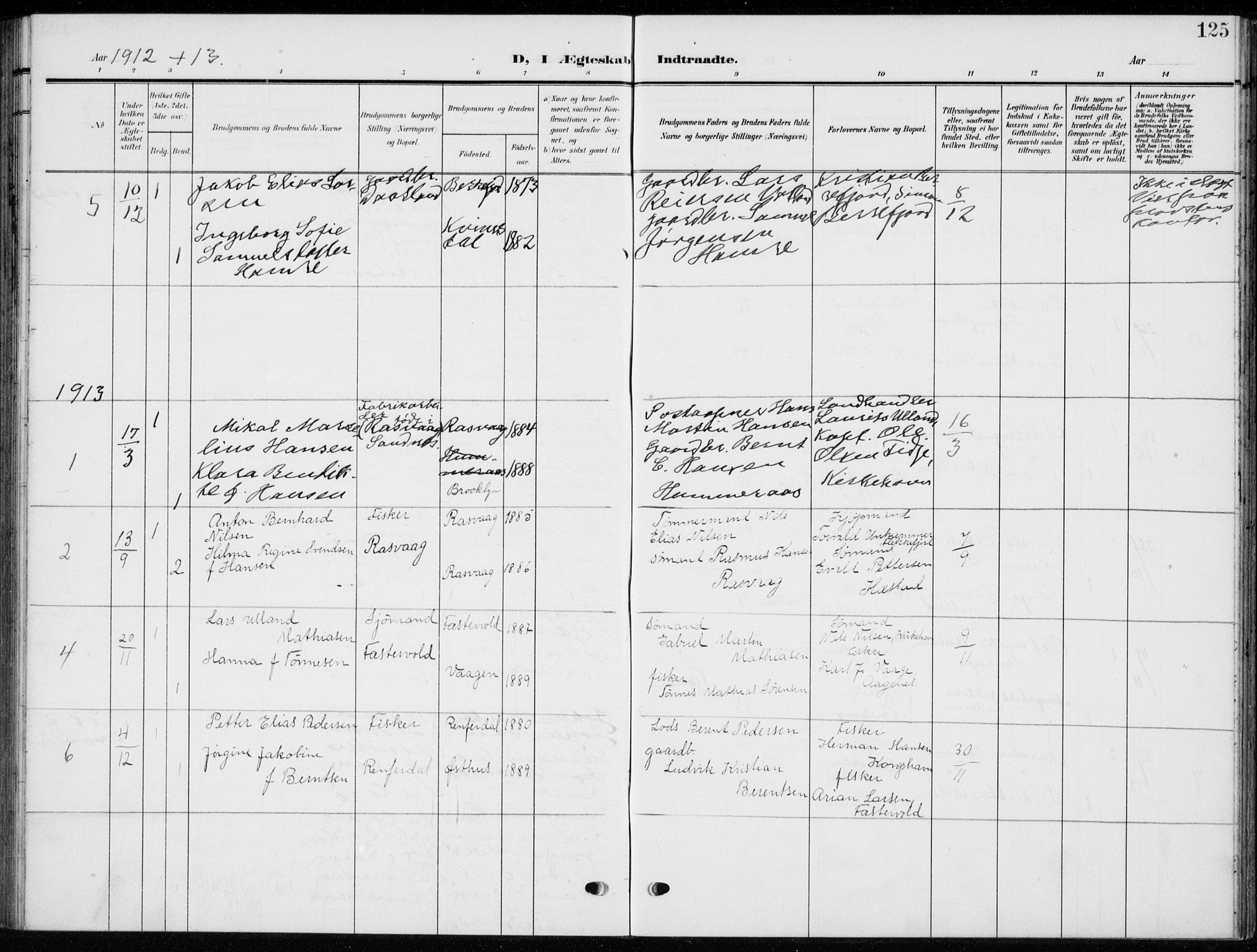 Flekkefjord sokneprestkontor, SAK/1111-0012/F/Fb/Fbb/L0005: Parish register (copy) no. B 5, 1908-1927, p. 125