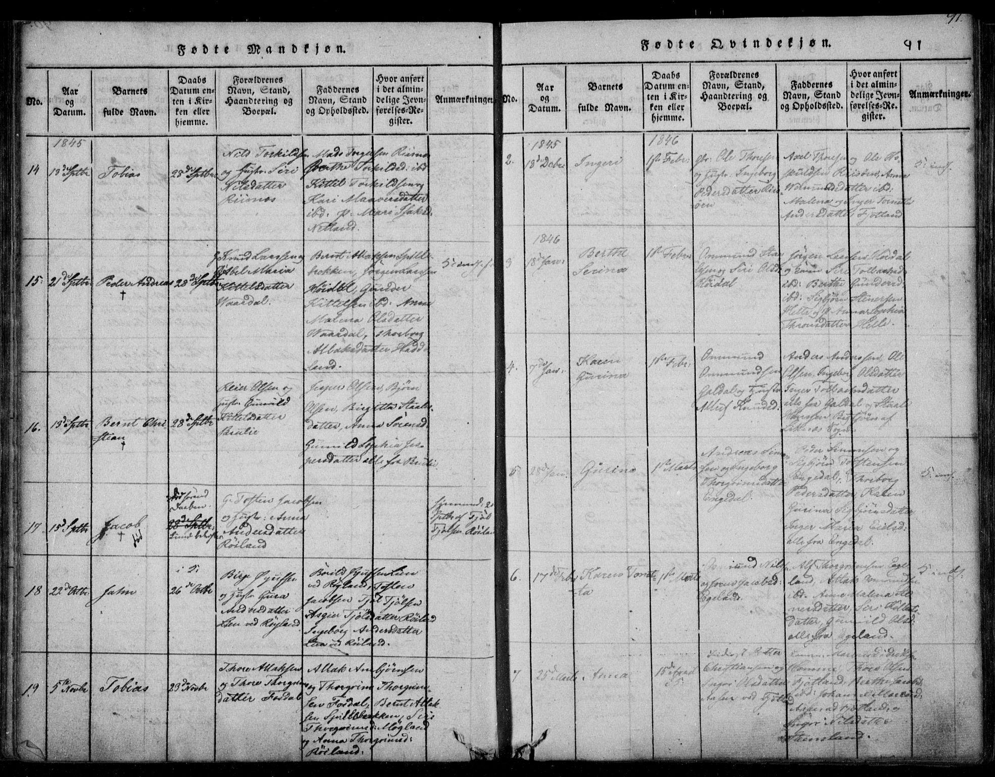 Fjotland sokneprestkontor, AV/SAK-1111-0010/F/Fb/L0001: Parish register (copy) no. B 1, 1816-1849, p. 91