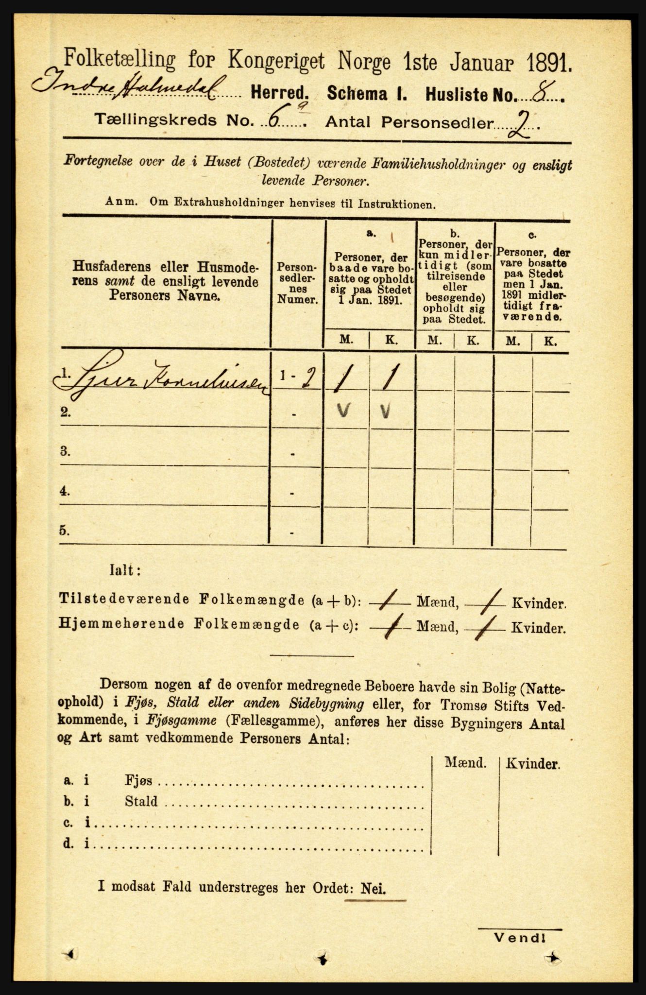 RA, 1891 census for 1430 Indre Holmedal, 1891, p. 2401