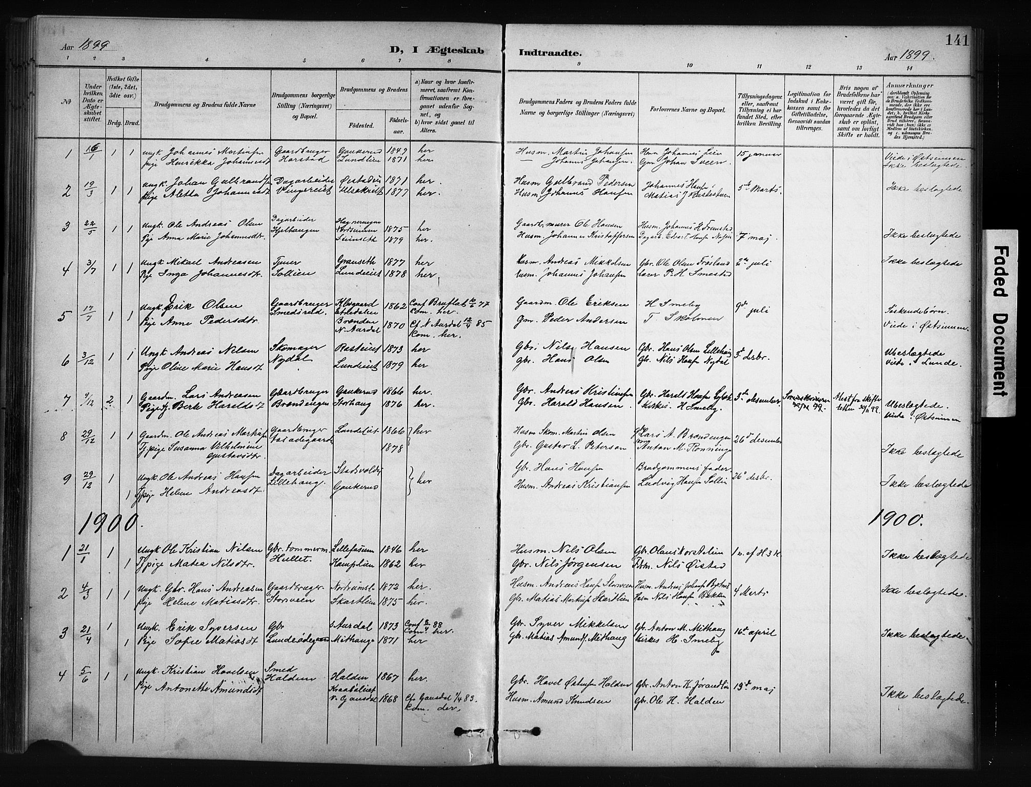 Nordre Land prestekontor, SAH/PREST-124/H/Ha/Hab/L0012: Parish register (copy) no. 12, 1891-1909, p. 141