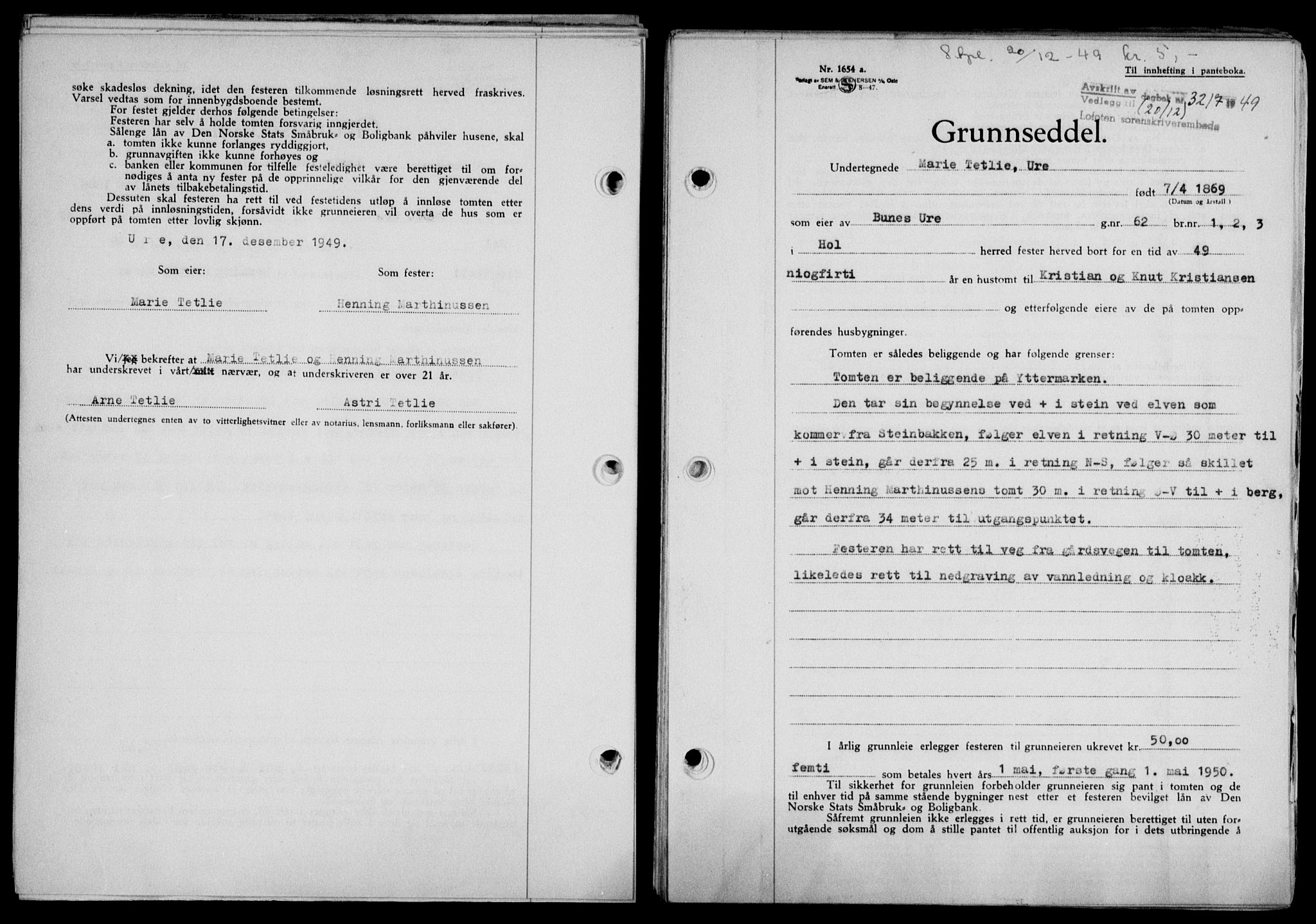 Lofoten sorenskriveri, SAT/A-0017/1/2/2C/L0022a: Mortgage book no. 22a, 1949-1950, Diary no: : 3217/1949