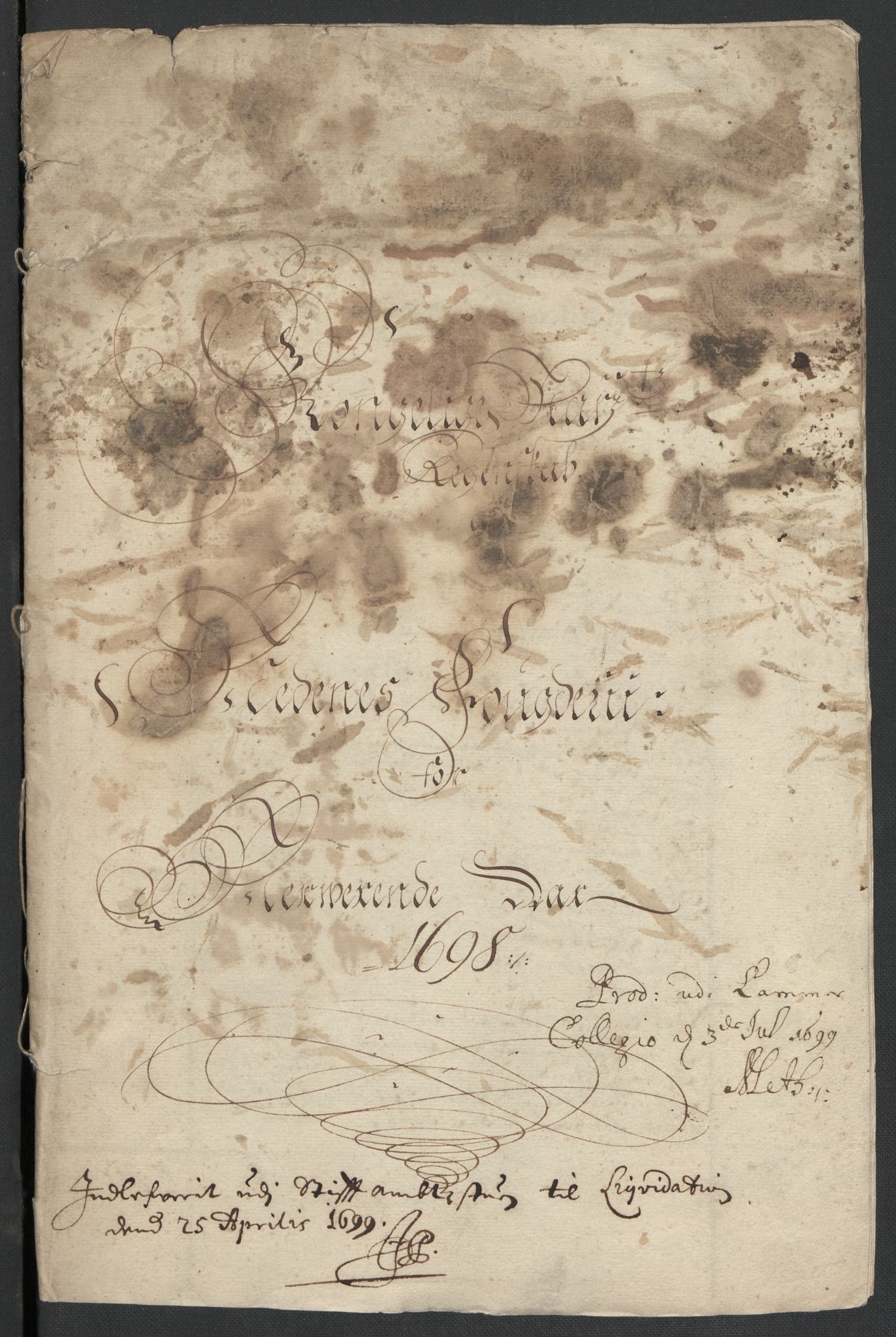 Rentekammeret inntil 1814, Reviderte regnskaper, Fogderegnskap, AV/RA-EA-4092/R39/L2314: Fogderegnskap Nedenes, 1698-1699, p. 3