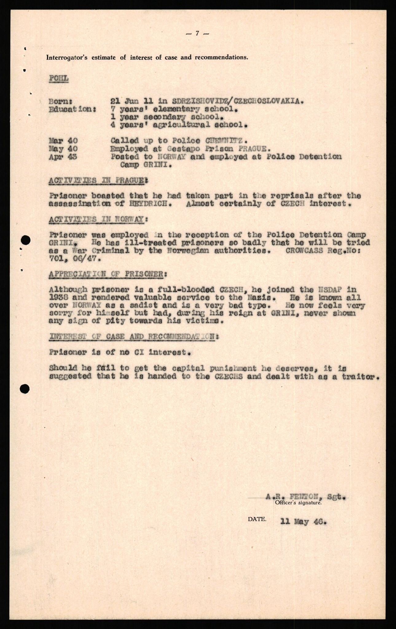 Forsvaret, Forsvarets overkommando II, AV/RA-RAFA-3915/D/Db/L0041: CI Questionaires.  Diverse nasjonaliteter., 1945-1946, p. 350
