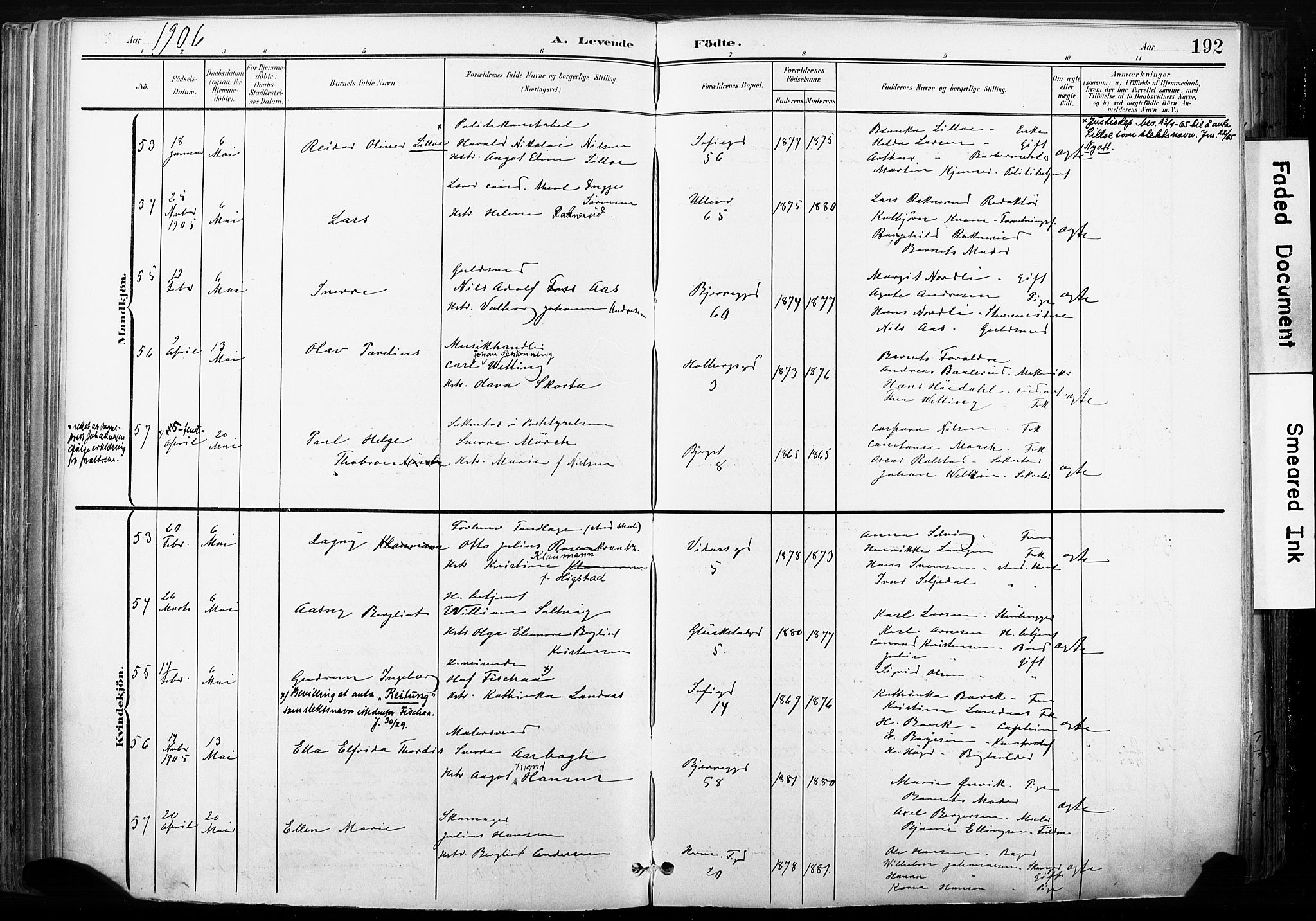 Gamle Aker prestekontor Kirkebøker, SAO/A-10617a/F/L0013: Parish register (official) no. 13, 1901-1908, p. 192