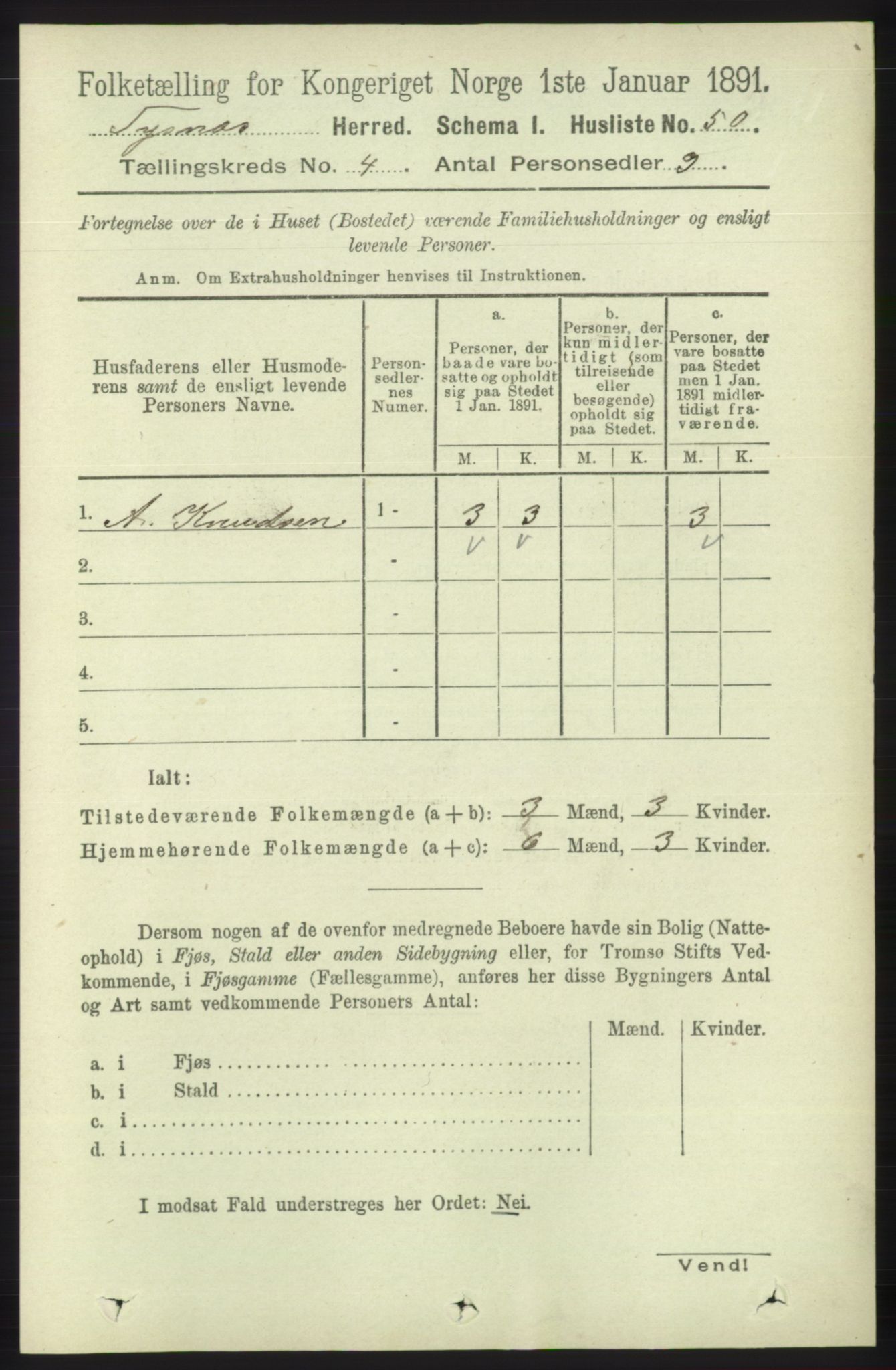 RA, 1891 census for 1223 Tysnes, 1891, p. 1529