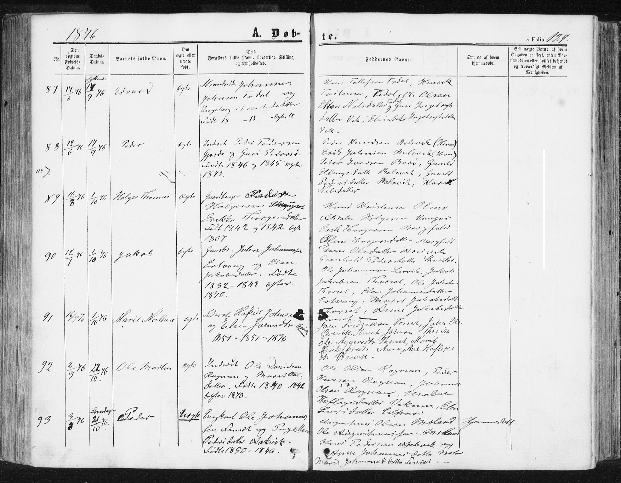 Ministerialprotokoller, klokkerbøker og fødselsregistre - Møre og Romsdal, AV/SAT-A-1454/578/L0905: Parish register (official) no. 578A04, 1859-1877, p. 129