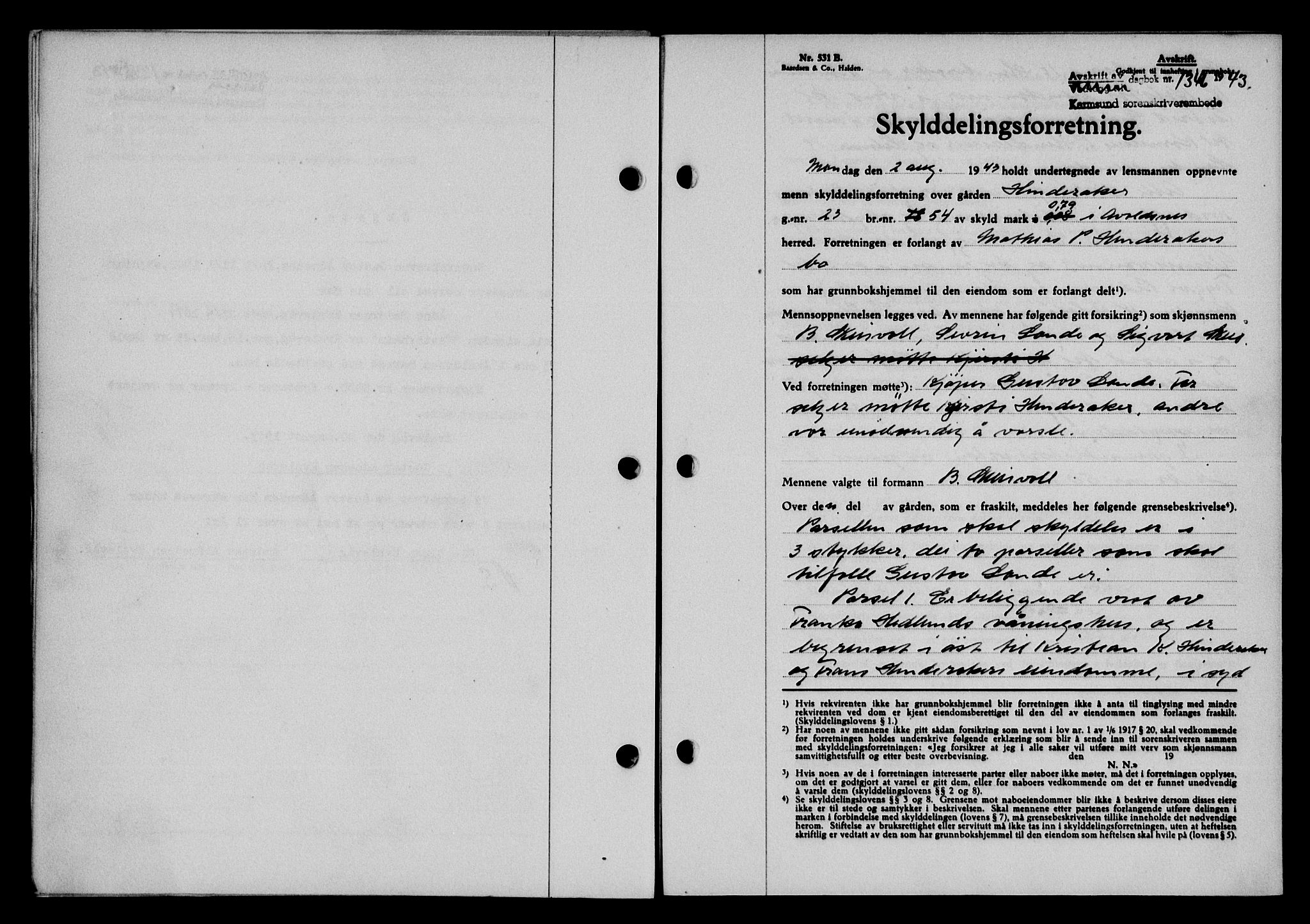 Karmsund sorenskriveri, SAST/A-100311/01/II/IIB/L0080: Mortgage book no. 61A, 1943-1943, Diary no: : 1346/1943