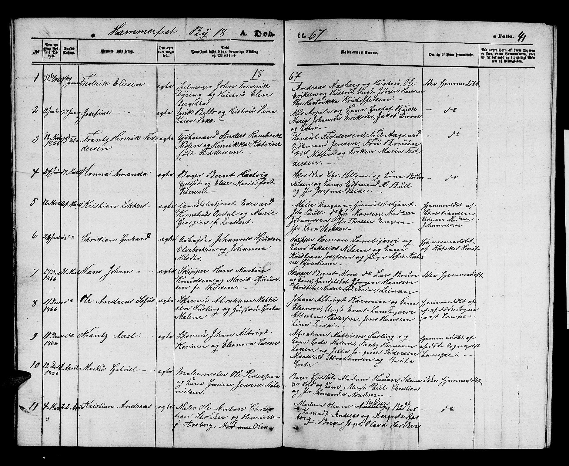 Hammerfest sokneprestkontor, SATØ/S-1347/H/Hb/L0003.klokk: Parish register (copy) no. 3 /1, 1862-1868, p. 41