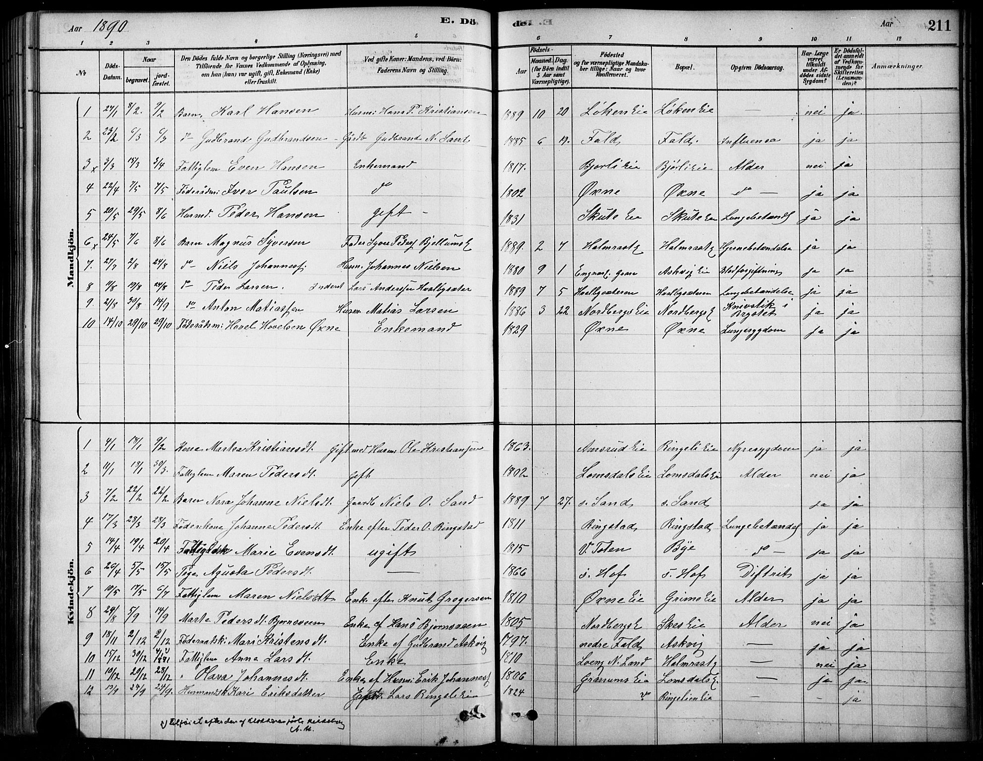 Søndre Land prestekontor, SAH/PREST-122/K/L0003: Parish register (official) no. 3, 1878-1894, p. 211