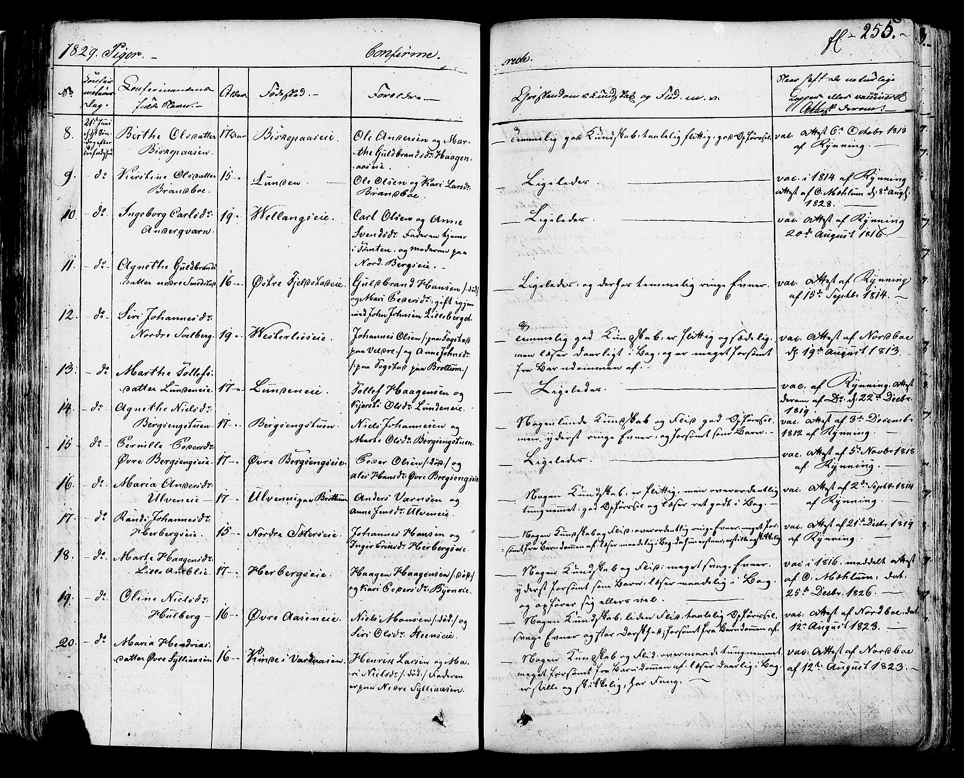 Ringsaker prestekontor, AV/SAH-PREST-014/K/Ka/L0007: Parish register (official) no. 7A, 1826-1837, p. 255