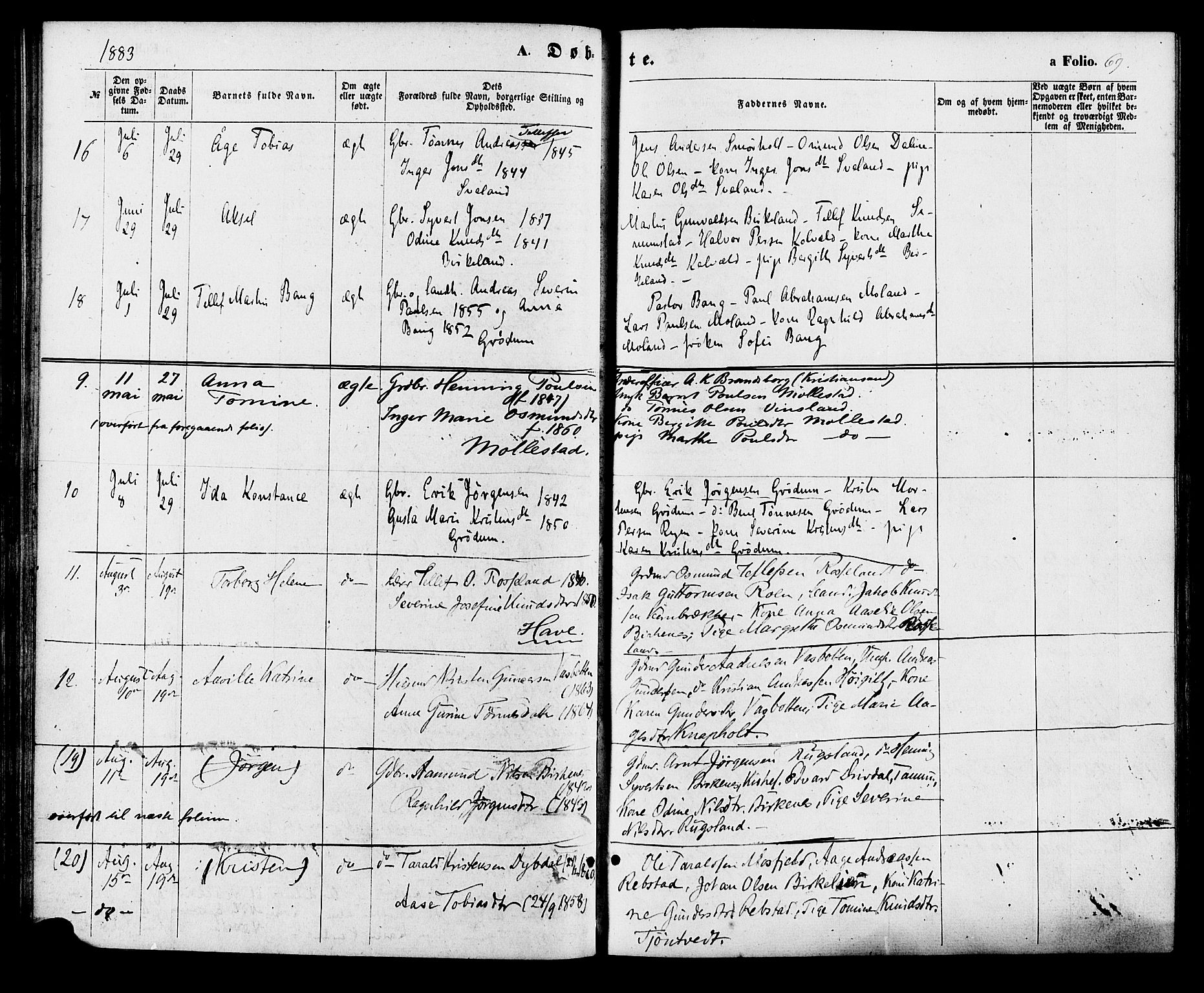 Birkenes sokneprestkontor, AV/SAK-1111-0004/F/Fa/L0004: Parish register (official) no. A 4, 1867-1886, p. 69