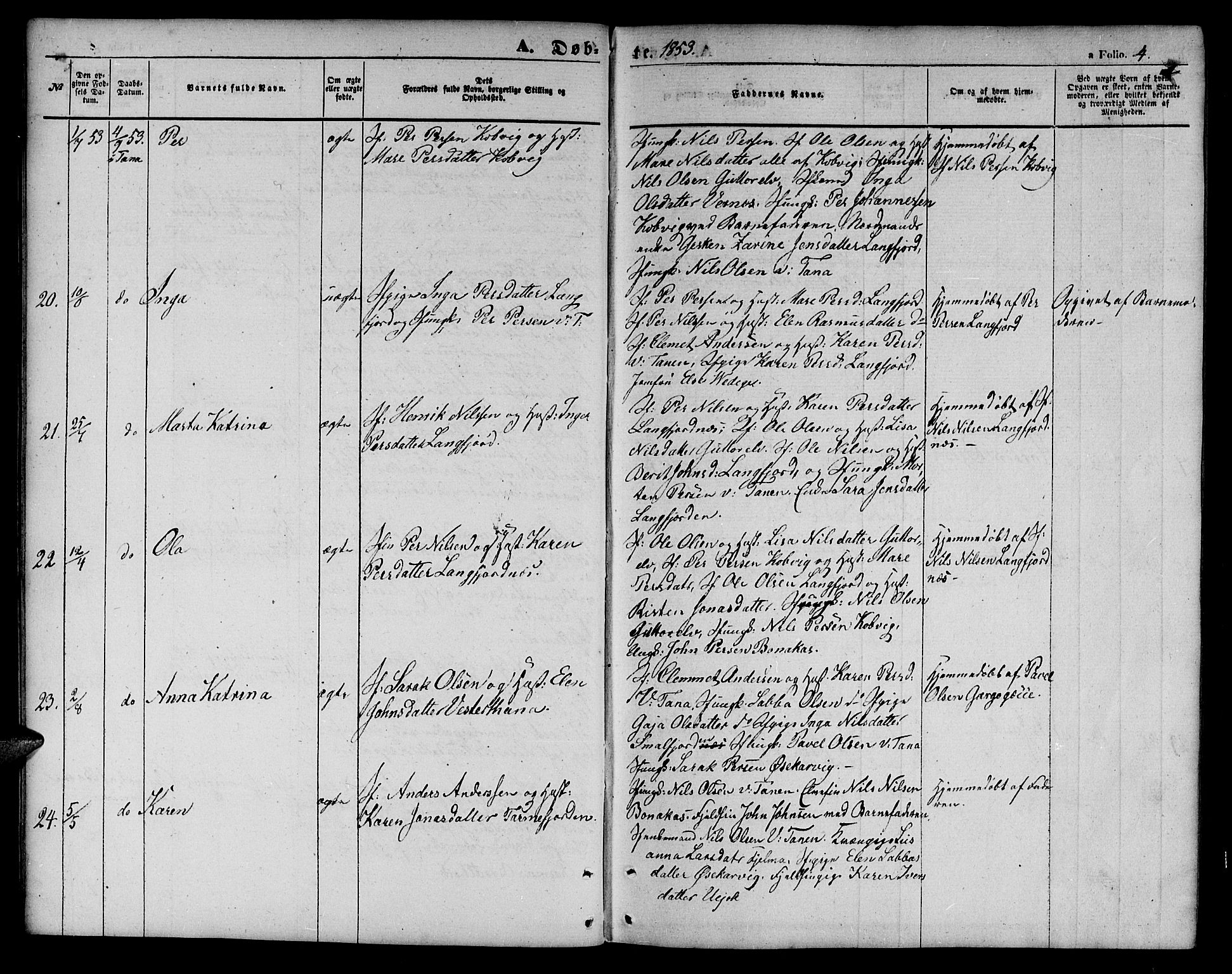 Tana sokneprestkontor, AV/SATØ-S-1334/H/Hb/L0001klokker: Parish register (copy) no. 1 /1, 1853-1867, p. 4