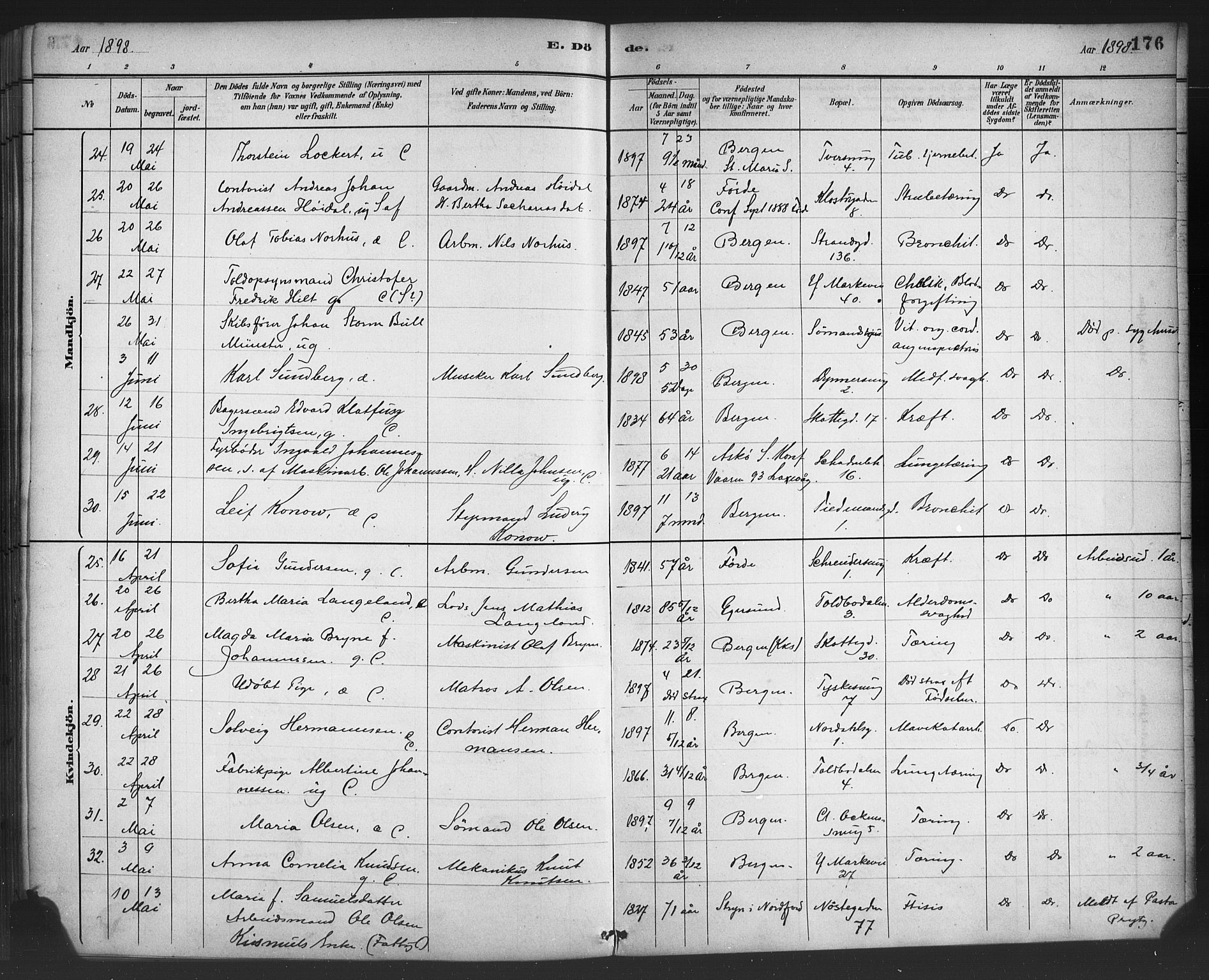 Nykirken Sokneprestembete, AV/SAB-A-77101/H/Haa/L0044: Parish register (official) no. E 4, 1882-1898, p. 176