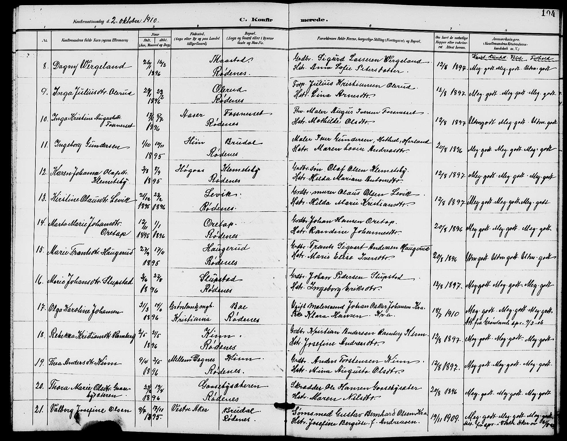 Rødenes prestekontor Kirkebøker, AV/SAO-A-2005/G/Ga/L0002: Parish register (copy) no. I 2, 1901-1910, p. 104