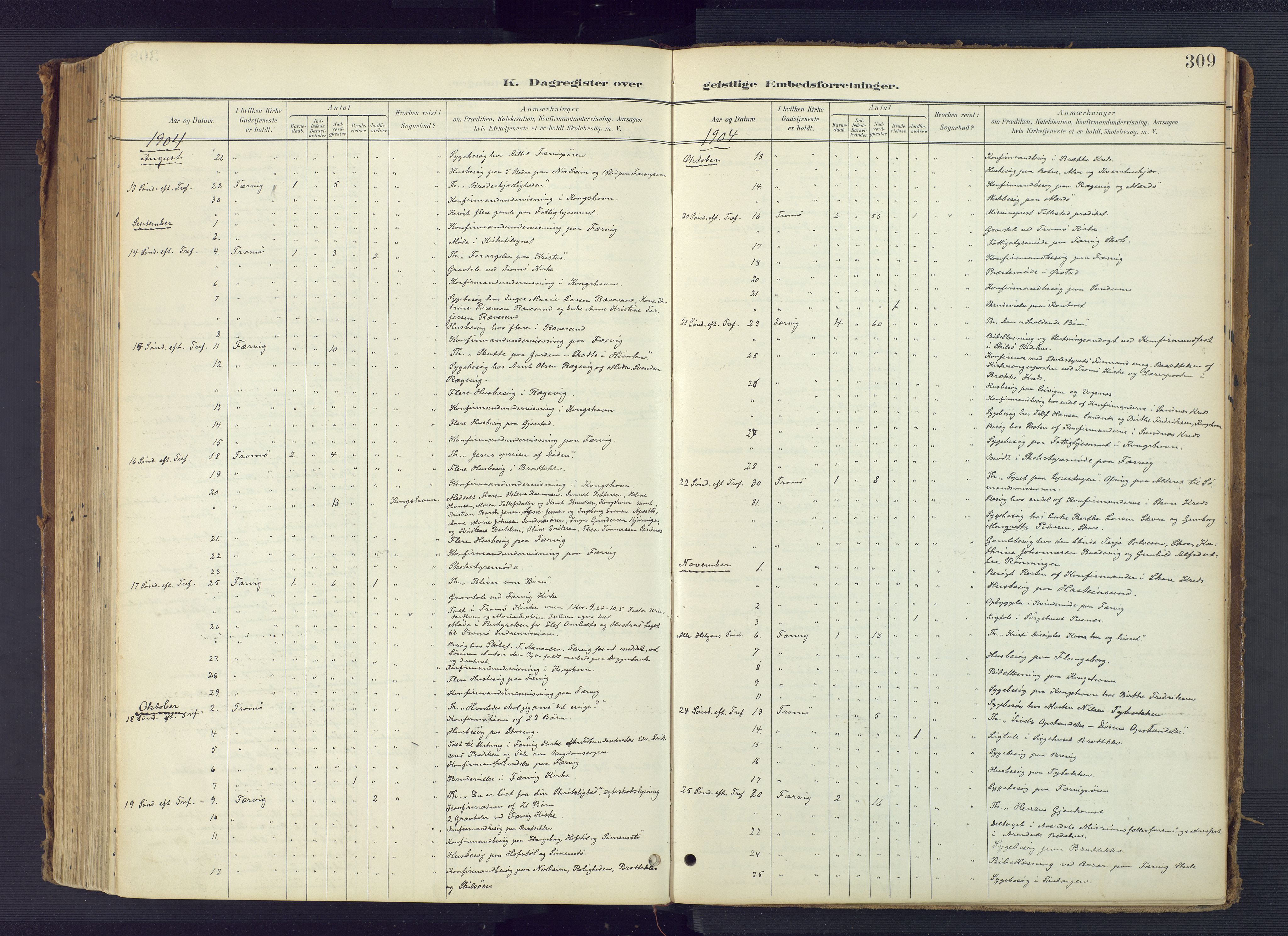 Tromøy sokneprestkontor, AV/SAK-1111-0041/F/Fa/L0010: Parish register (official) no. A 10, 1896-1912, p. 309