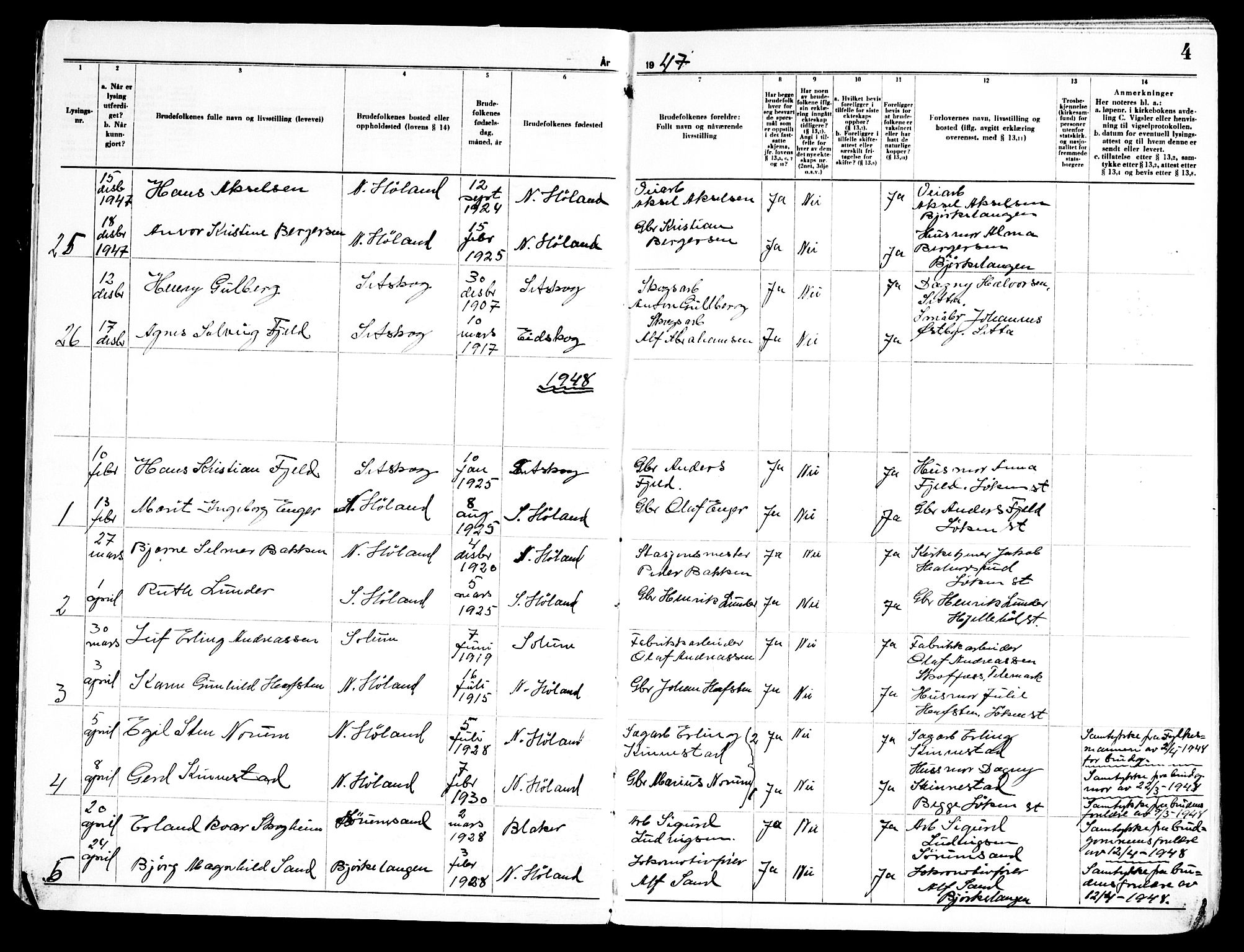 Høland prestekontor Kirkebøker, SAO/A-10346a/H/Ha/L0002: Banns register no. I 2, 1947-1969, p. 4