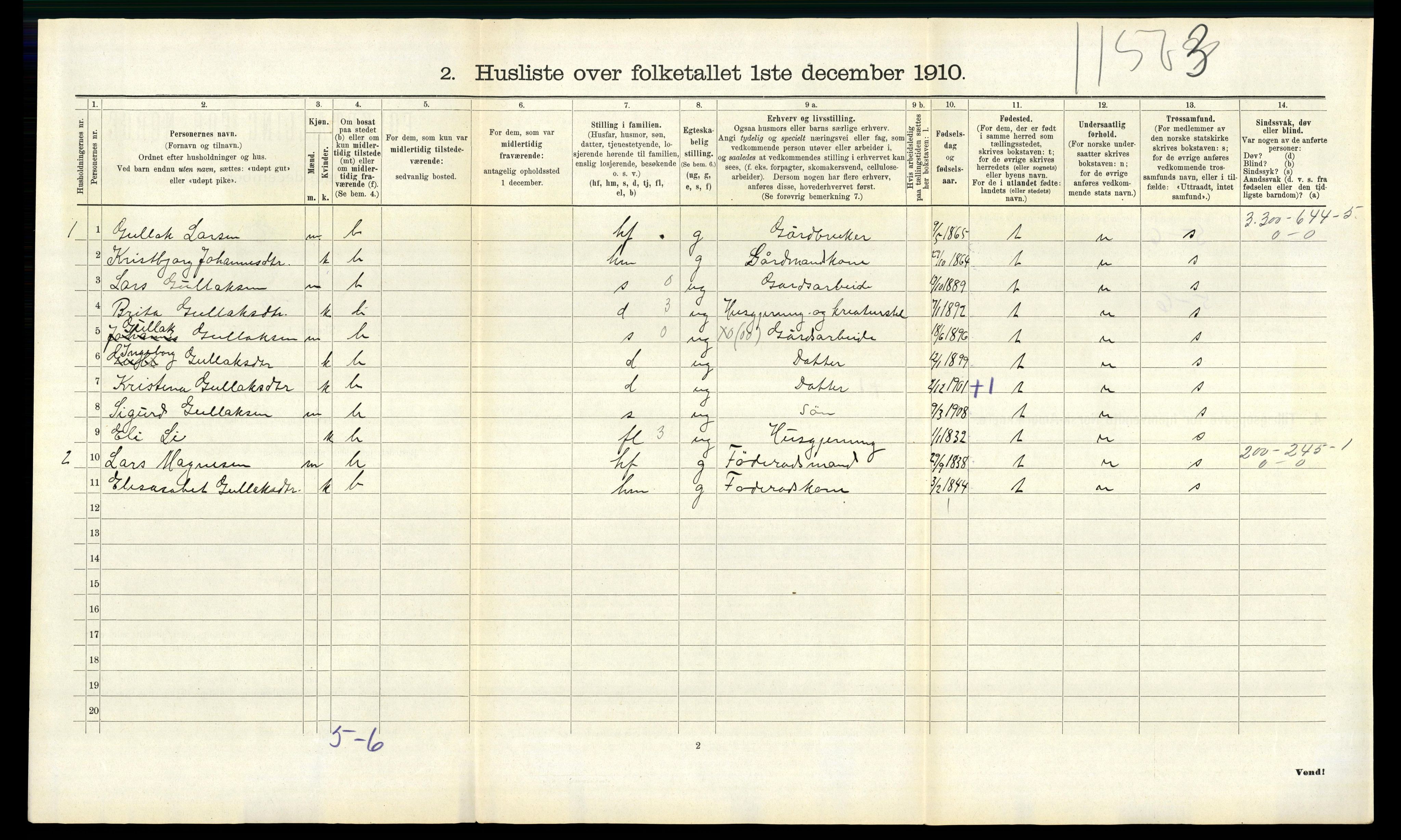 RA, 1910 census for Evanger, 1910, p. 648