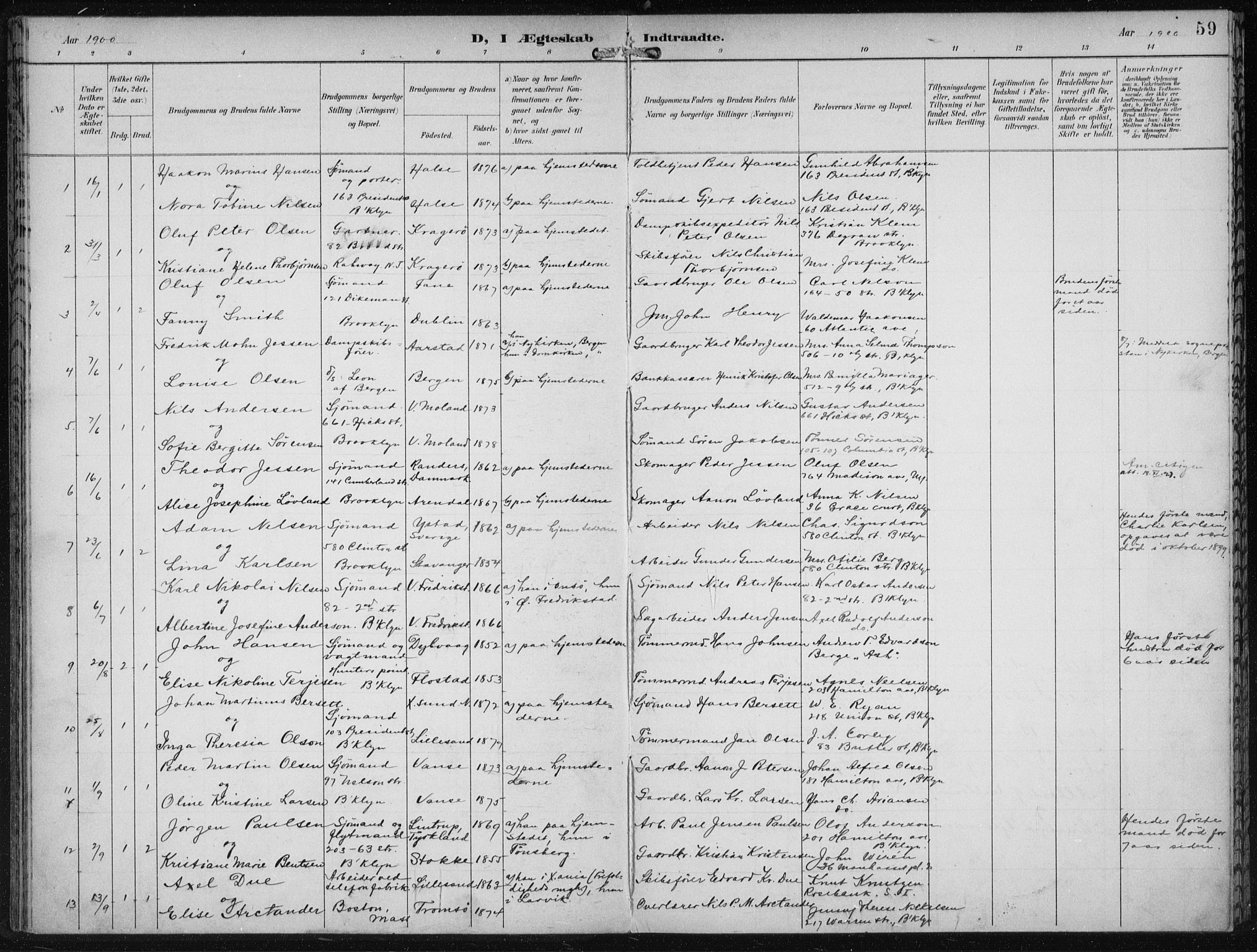 Den norske sjømannsmisjon i utlandet/New York, SAB/SAB/PA-0110/H/Ha/L0004: Parish register (official) no. A 4, 1893-1901, p. 59
