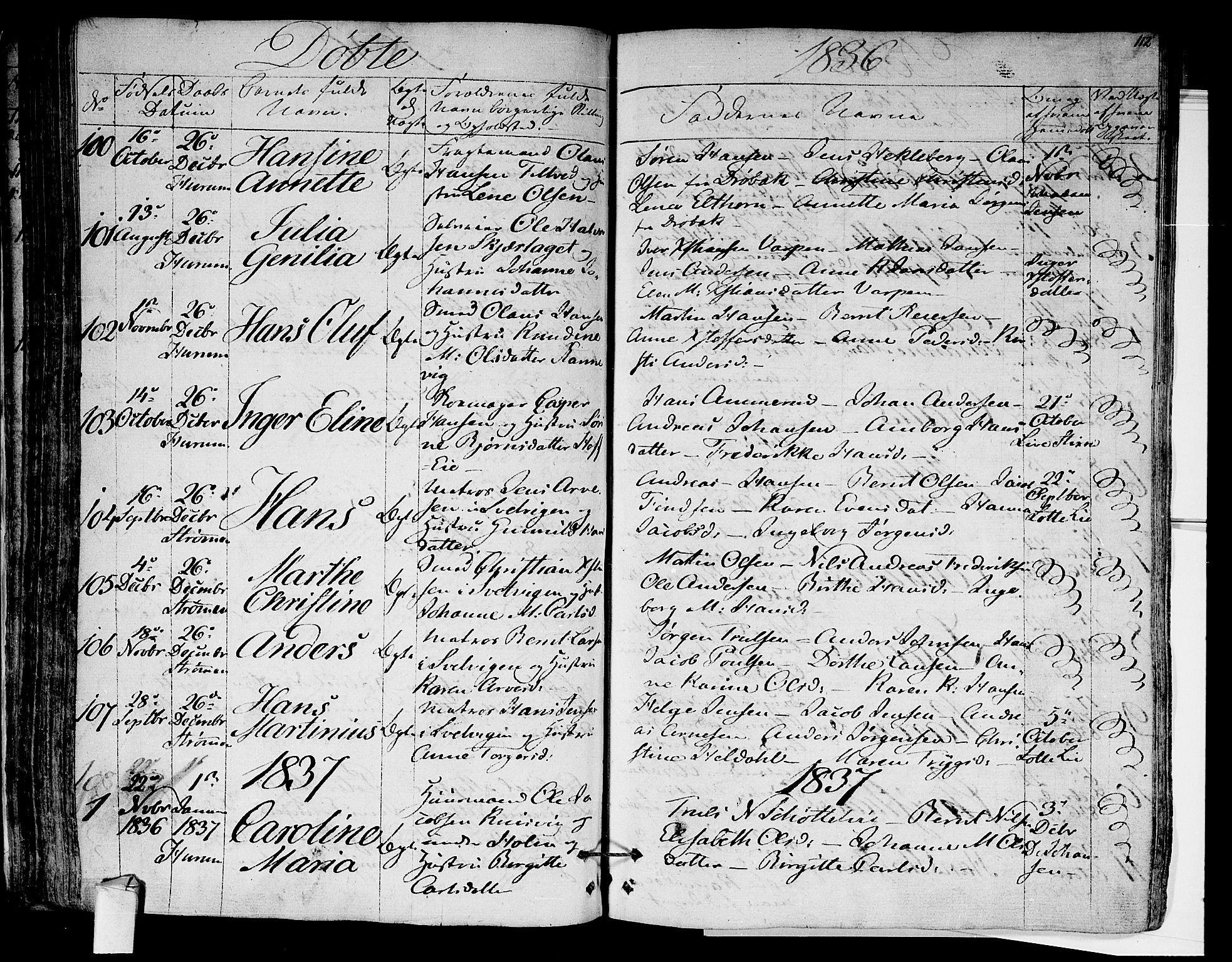 Hurum kirkebøker, SAKO/A-229/F/Fa/L0010: Parish register (official) no. 10, 1827-1846, p. 112