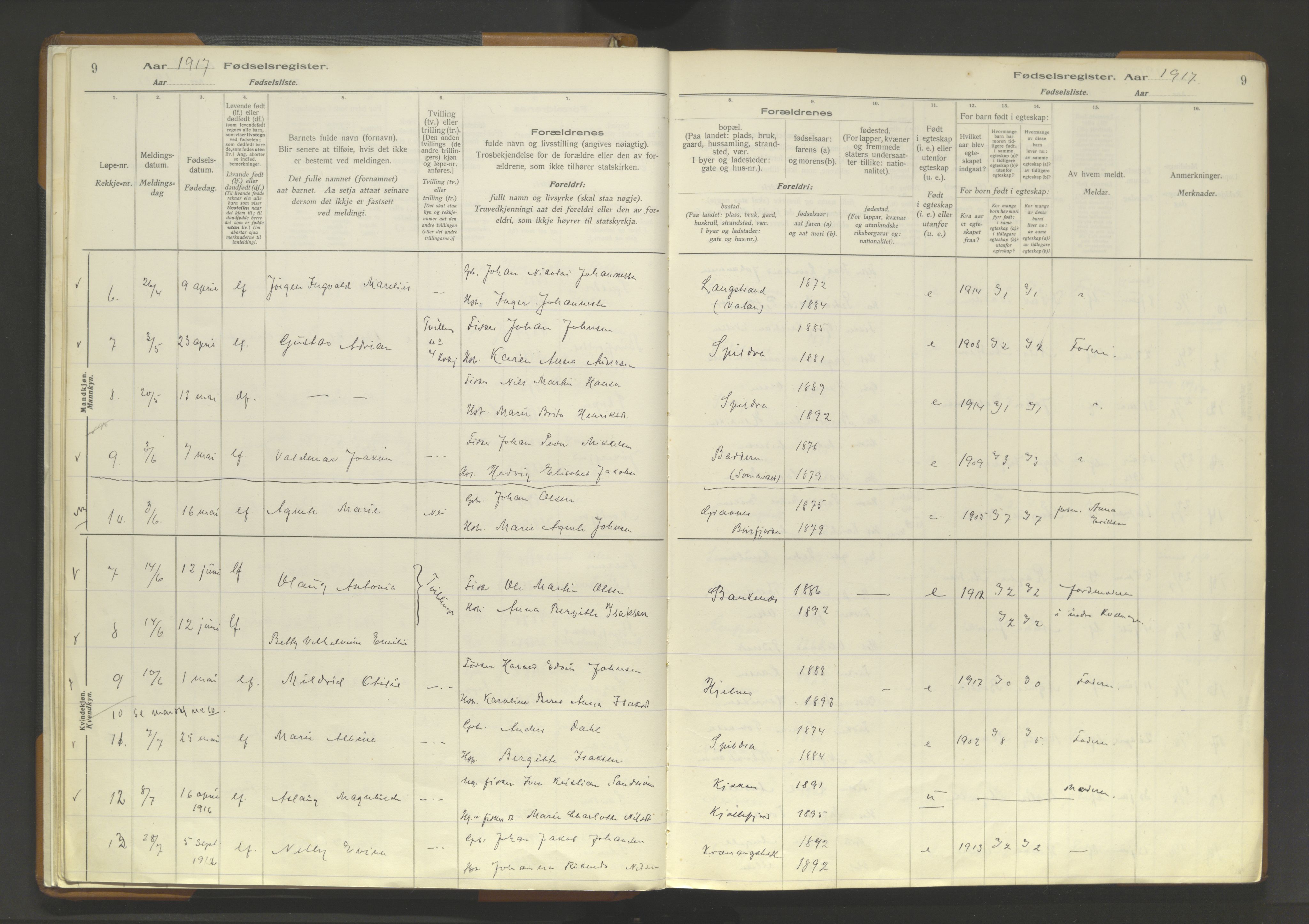 Skjervøy sokneprestkontor, AV/SATØ-S-1300/I/Ia/L0062: Birth register no. 62, 1916-1950, p. 9