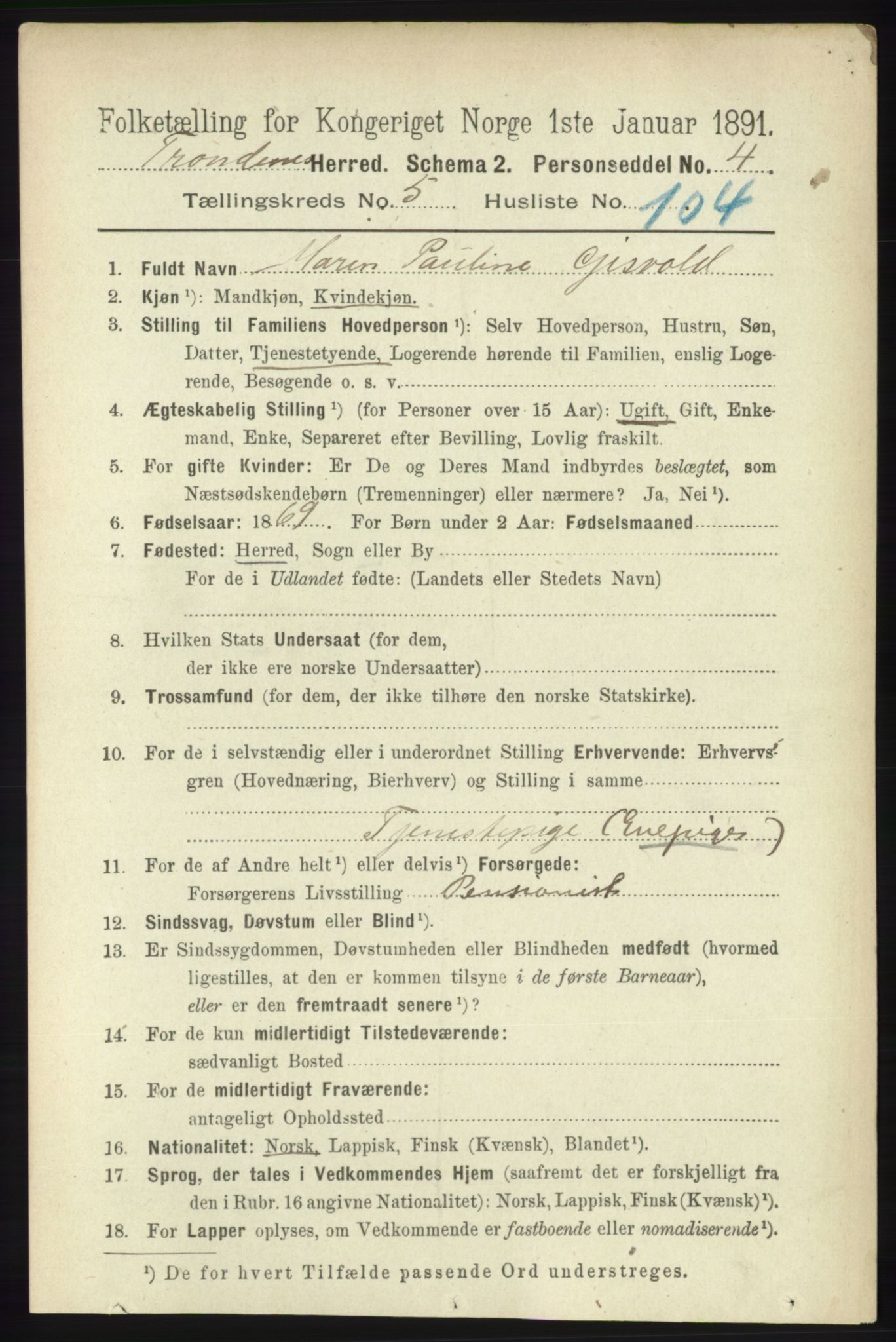 RA, 1891 census for 1914 Trondenes, 1891, p. 3587