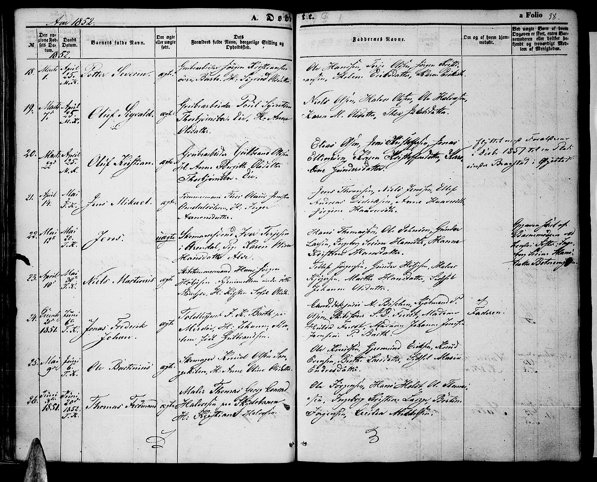 Tromøy sokneprestkontor, AV/SAK-1111-0041/F/Fa/L0005: Parish register (official) no. A 5, 1847-1856, p. 38