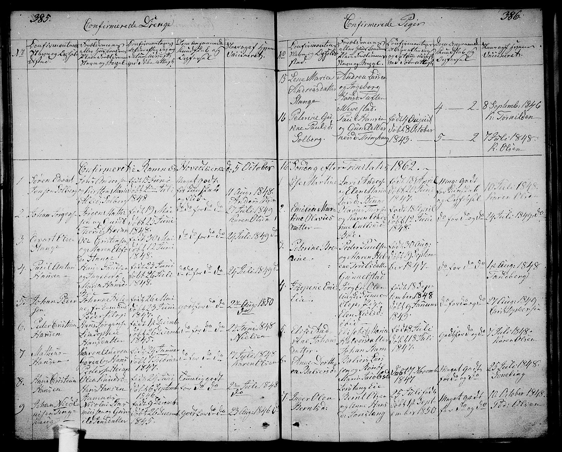Ramnes kirkebøker, SAKO/A-314/G/Ga/L0002: Parish register (copy) no. I 2, 1848-1870, p. 385-386