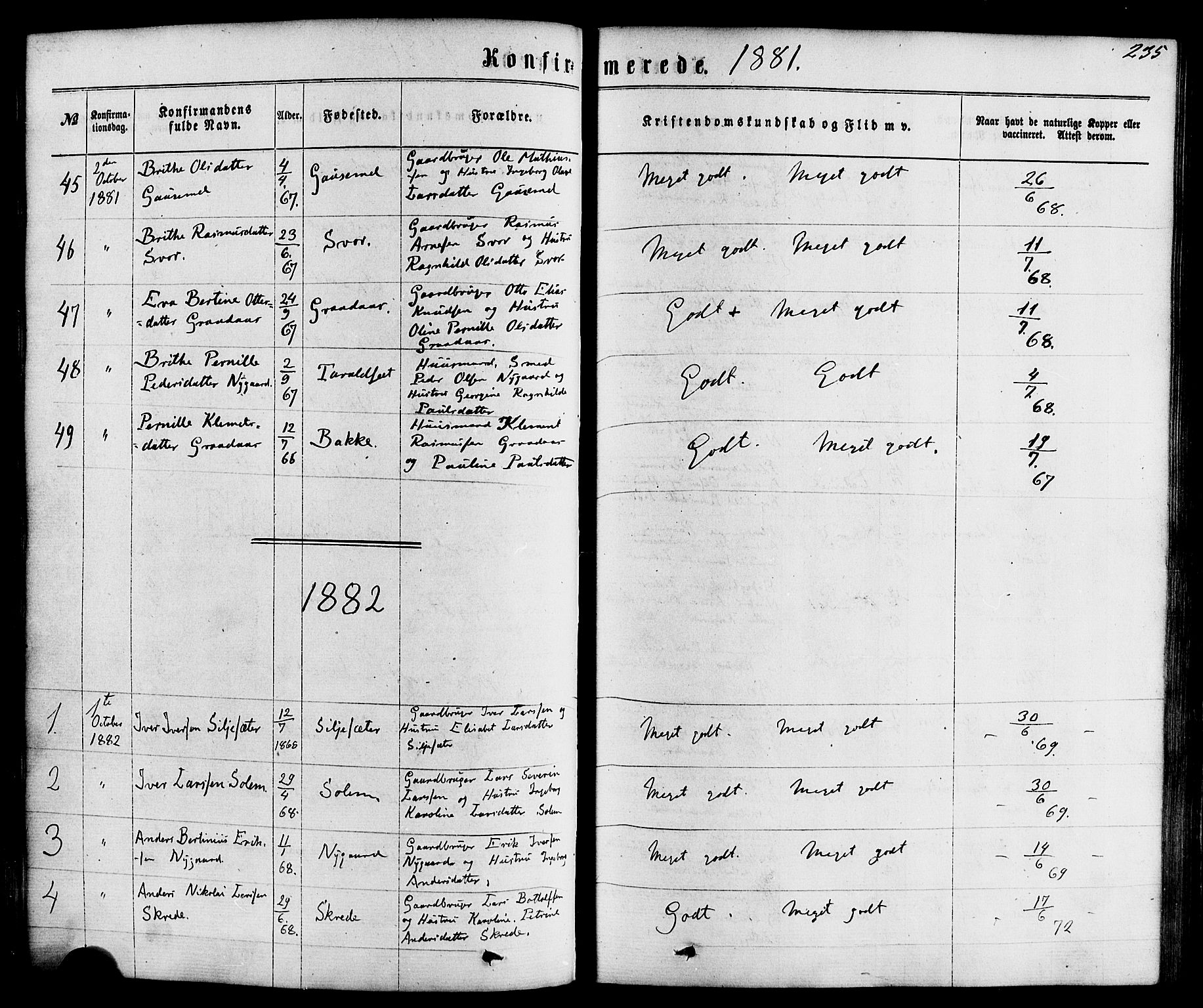 Hornindal sokneprestembete, SAB/A-82401/H/Haa/Haaa/L0002: Parish register (official) no. A 2, 1867-1884, p. 235
