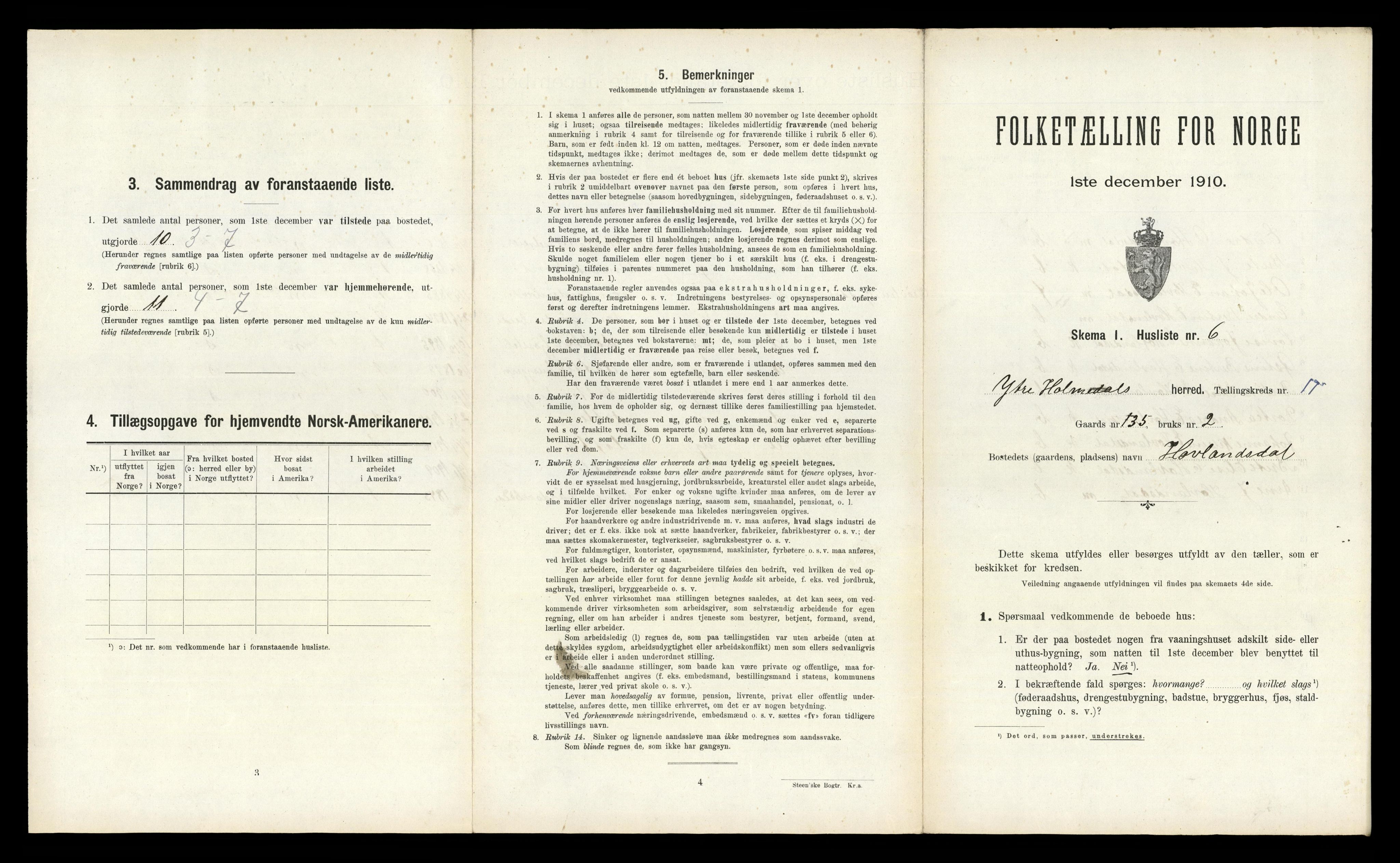RA, 1910 census for Ytre Holmedal, 1910, p. 1232