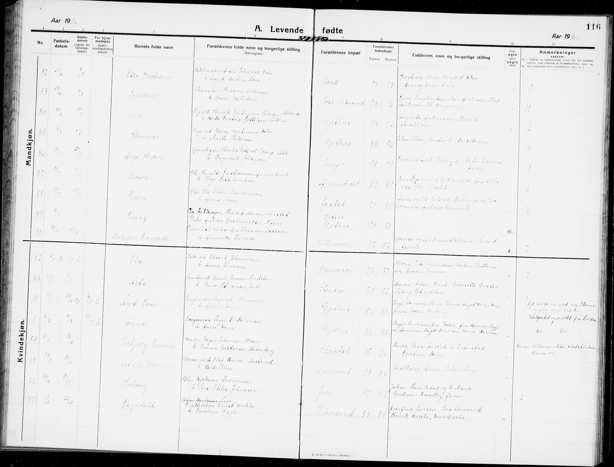 Modum kirkebøker, AV/SAKO-A-234/G/Ga/L0009: Parish register (copy) no. I 9, 1909-1923, p. 116