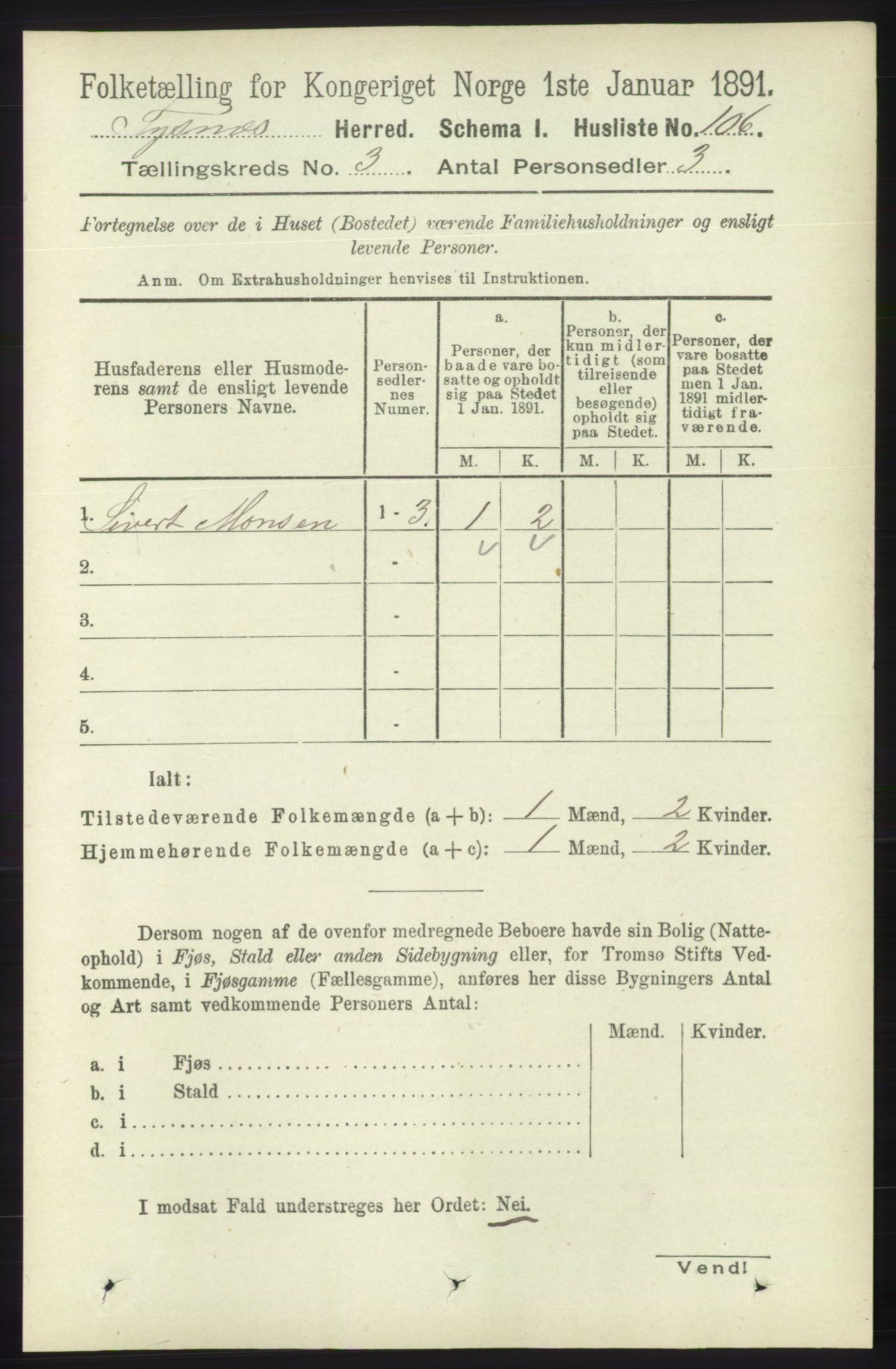 RA, 1891 census for 1223 Tysnes, 1891, p. 832