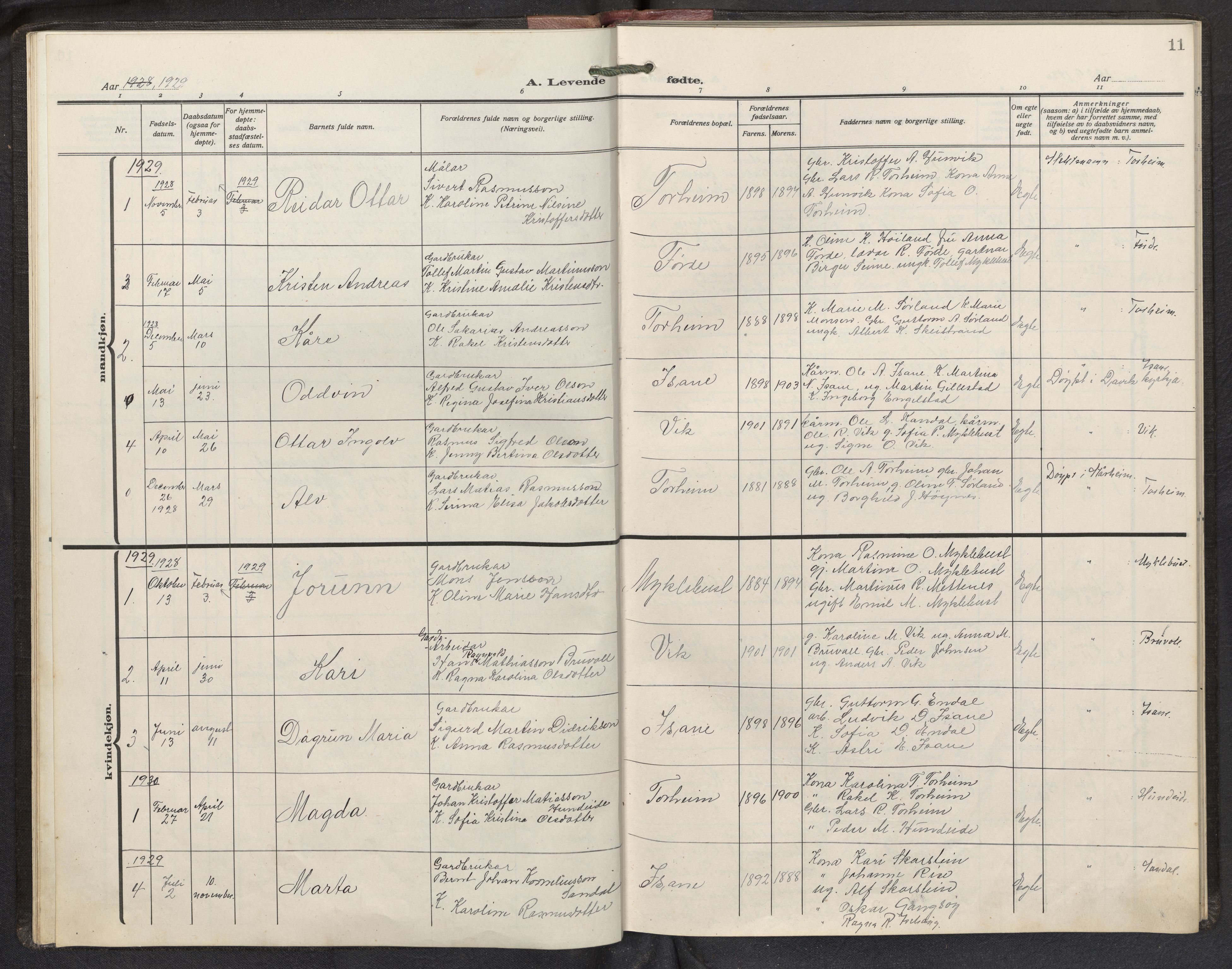 Davik sokneprestembete, SAB/A-79701/H/Hab/Habd/L0003: Parish register (copy) no. D 3, 1917-1953, p. 10b-11a