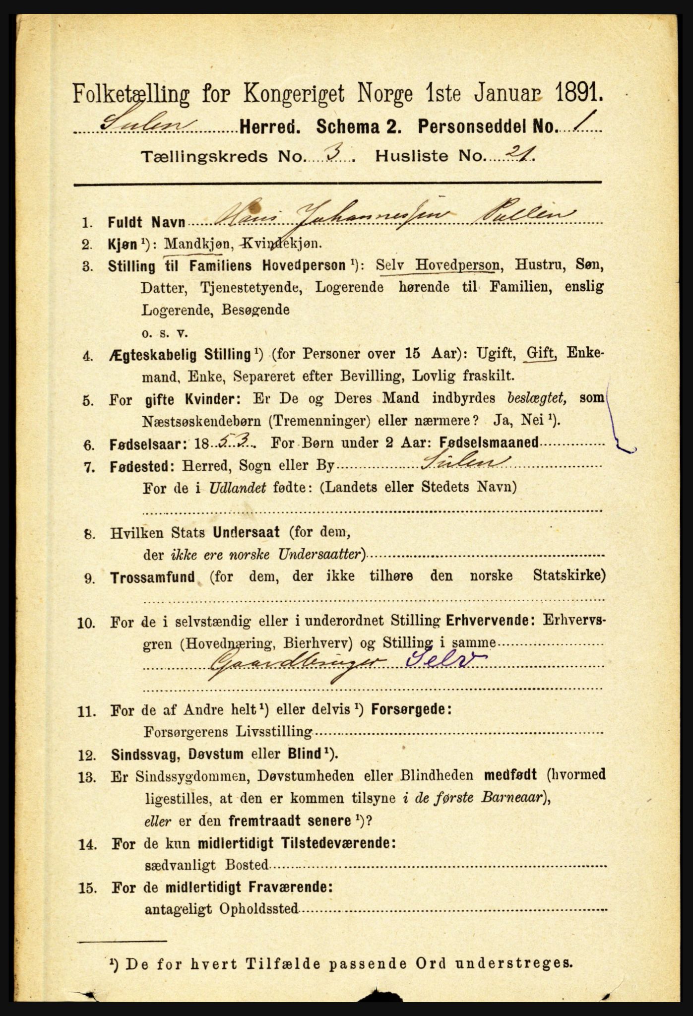 RA, 1891 census for 1412 Solund, 1891, p. 1275