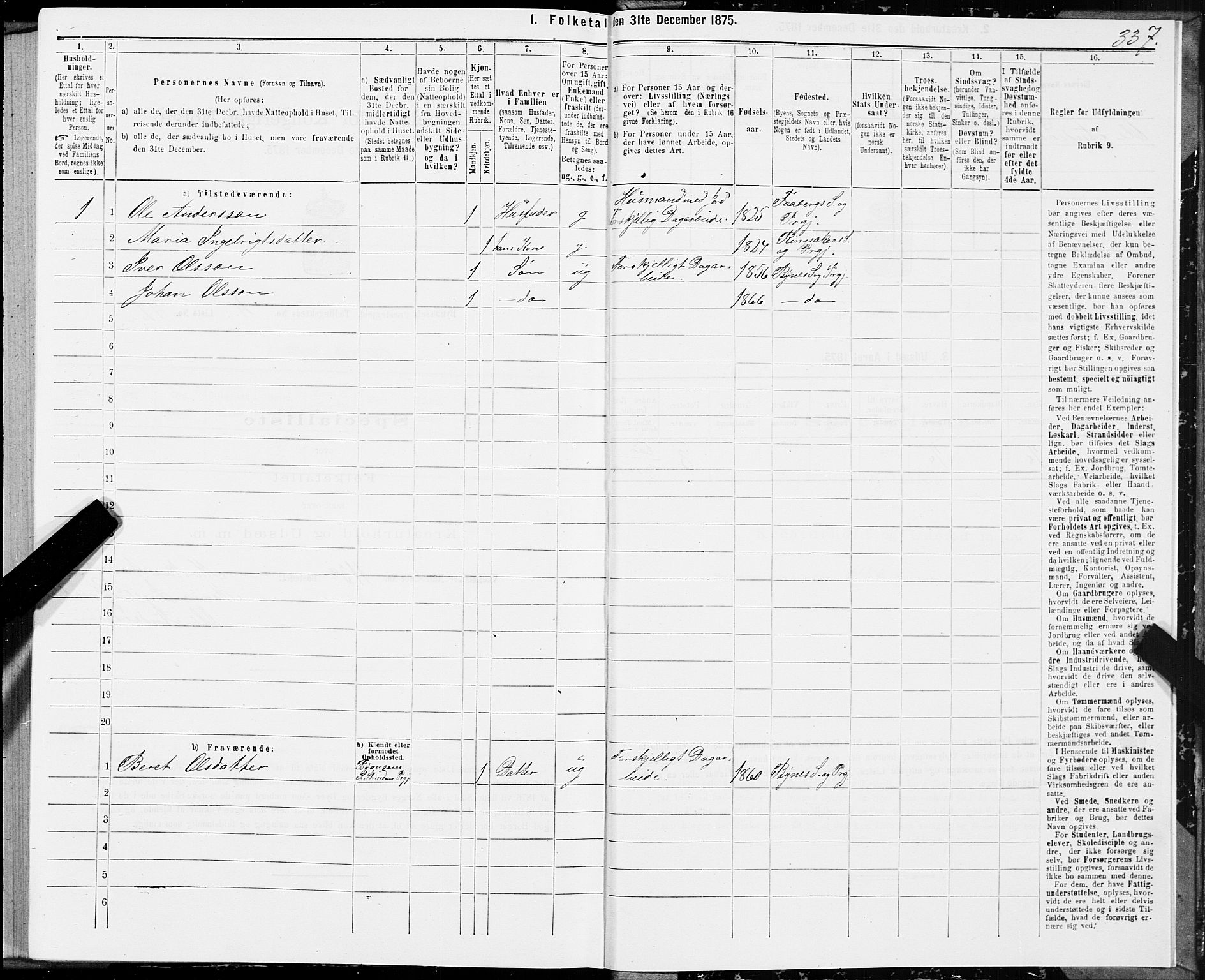 SAT, 1875 census for 1655P Byneset, 1875, p. 2337