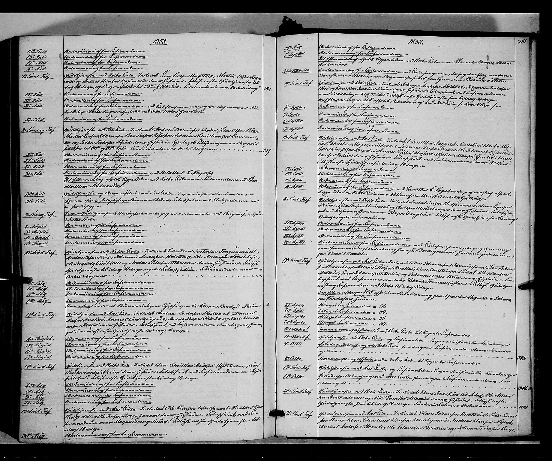 Vestre Toten prestekontor, SAH/PREST-108/H/Ha/Haa/L0006: Parish register (official) no. 6, 1856-1861, p. 381