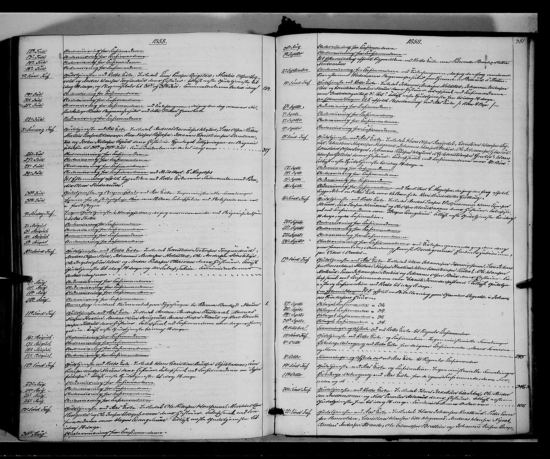 Vestre Toten prestekontor, AV/SAH-PREST-108/H/Ha/Haa/L0006: Parish register (official) no. 6, 1856-1861, p. 381