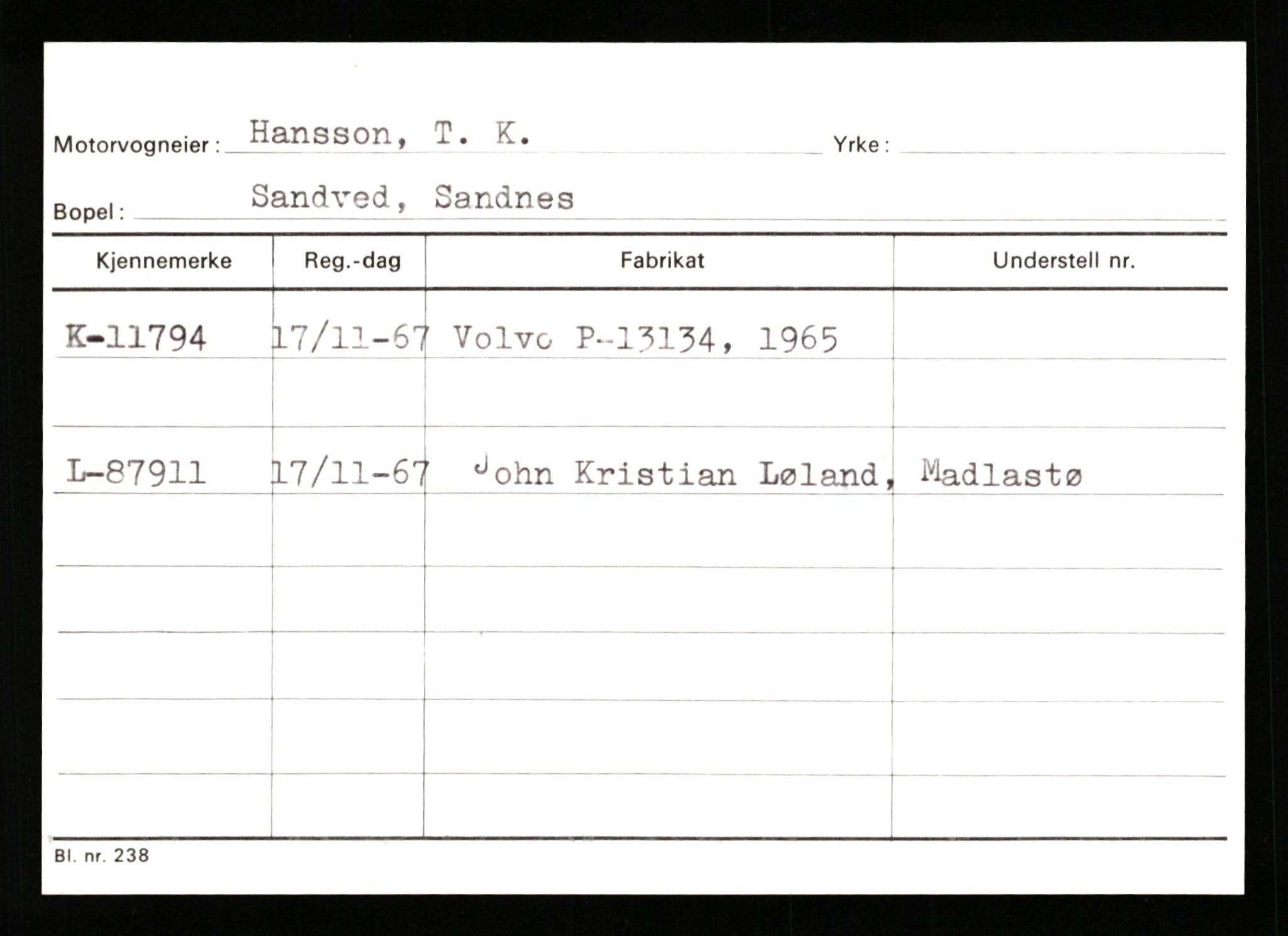 Stavanger trafikkstasjon, AV/SAST-A-101942/0/G/L0003: Registreringsnummer: 10466 - 15496, 1930-1971, p. 1327