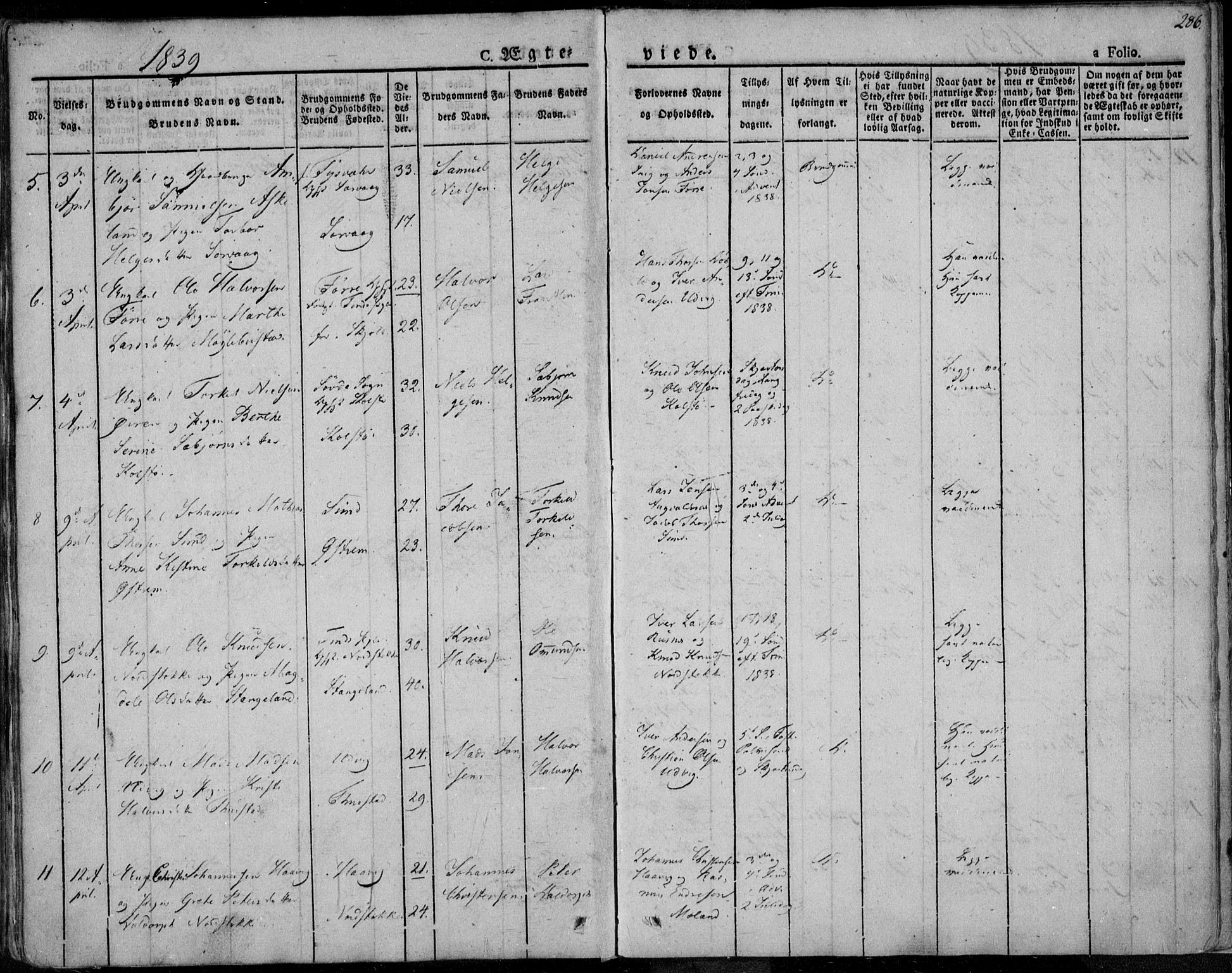 Avaldsnes sokneprestkontor, SAST/A -101851/H/Ha/Haa/L0005: Parish register (official) no. A 5.1, 1825-1841, p. 286