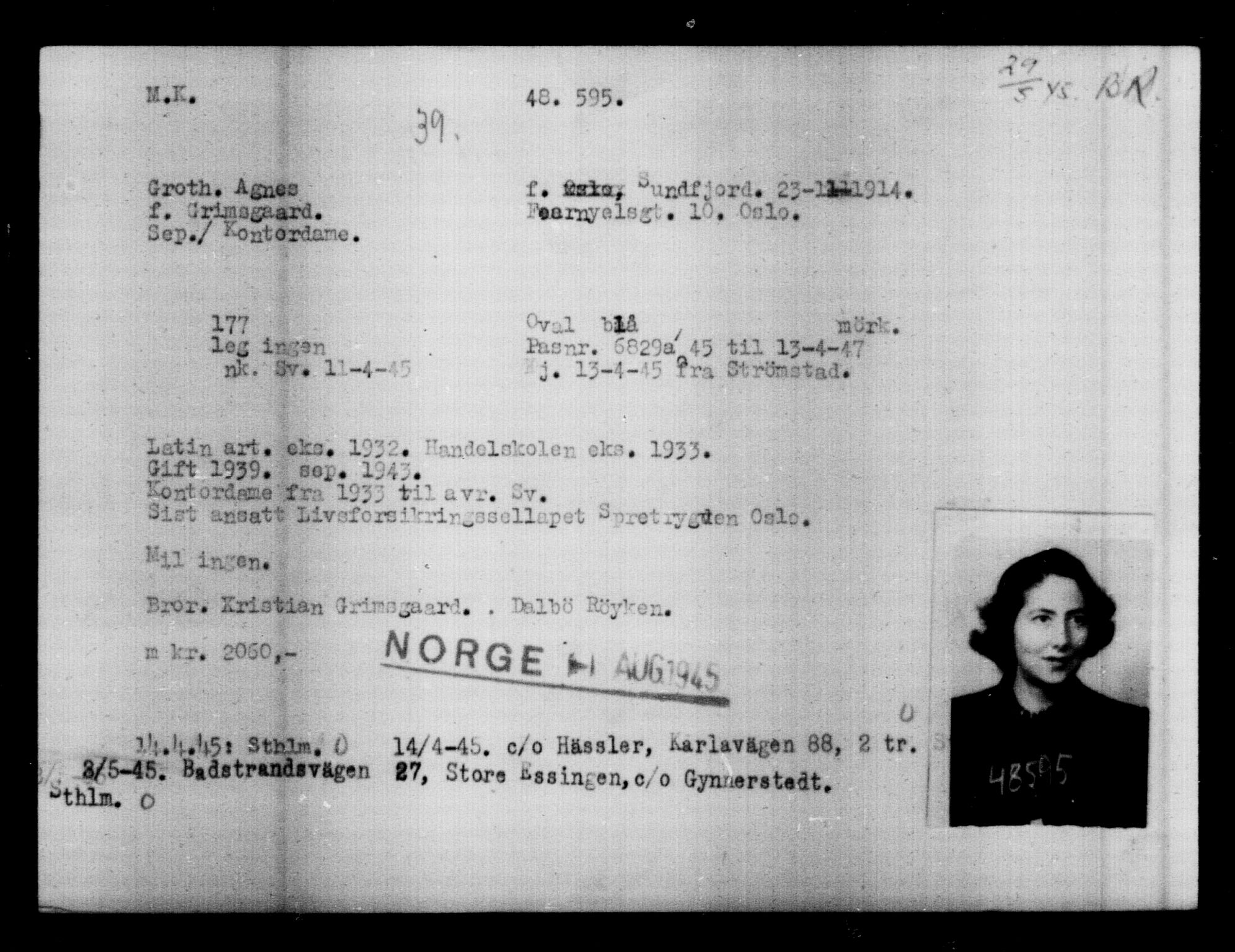 Utenriksstasjonene, Legasjonen i Stockholm, Flyktningkontoret, AV/RA-S-6753/V/Va/L0018: Kjesäterkartoteket, flyktninger med registreringsnr. 46200 og 46300-49603, 1940-1945, p. 2403