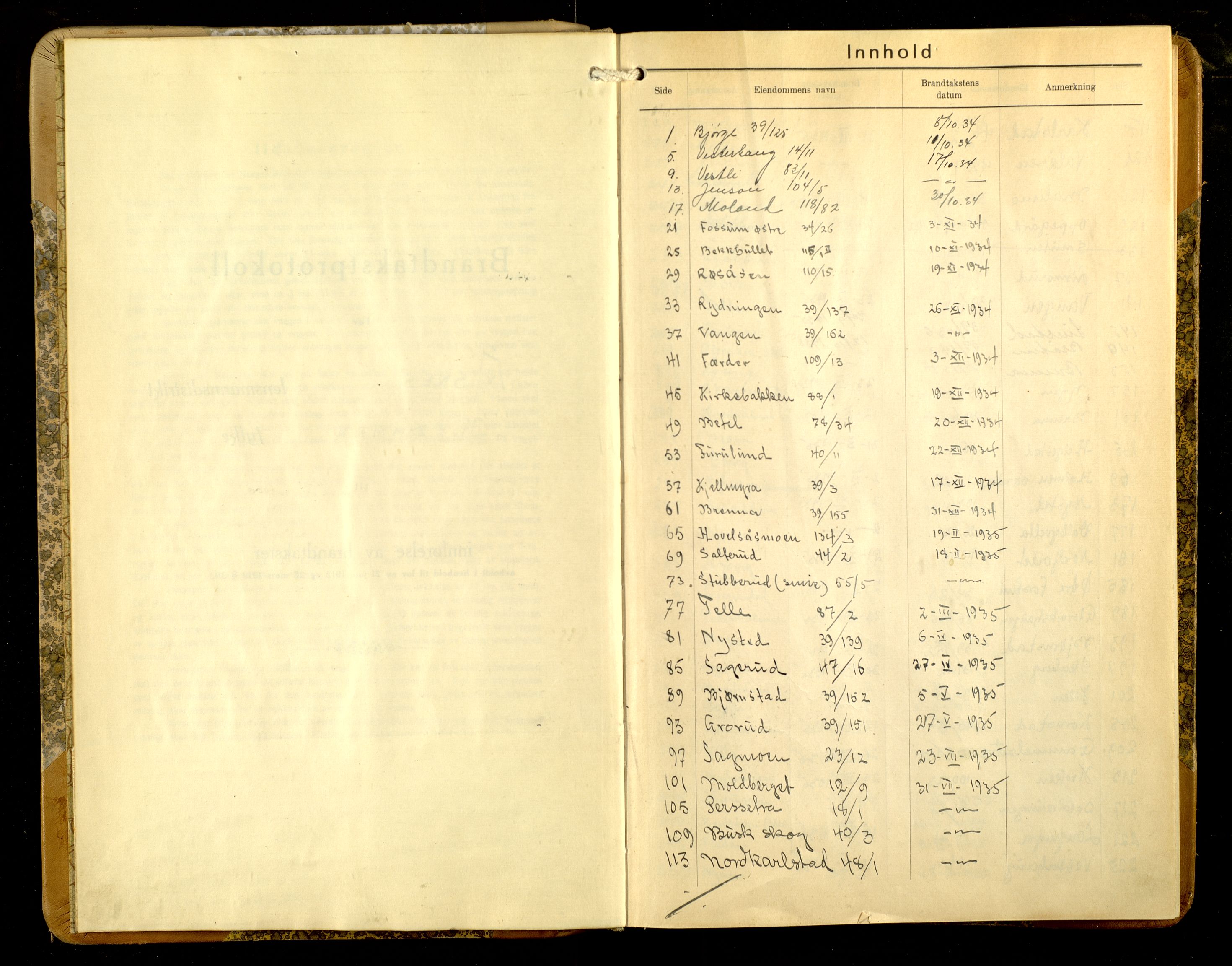 Norges Brannkasse, Åsnes, AV/SAH-NBRANÅ-018/F/L0022: Branntakstprotokoll, 1934-1937