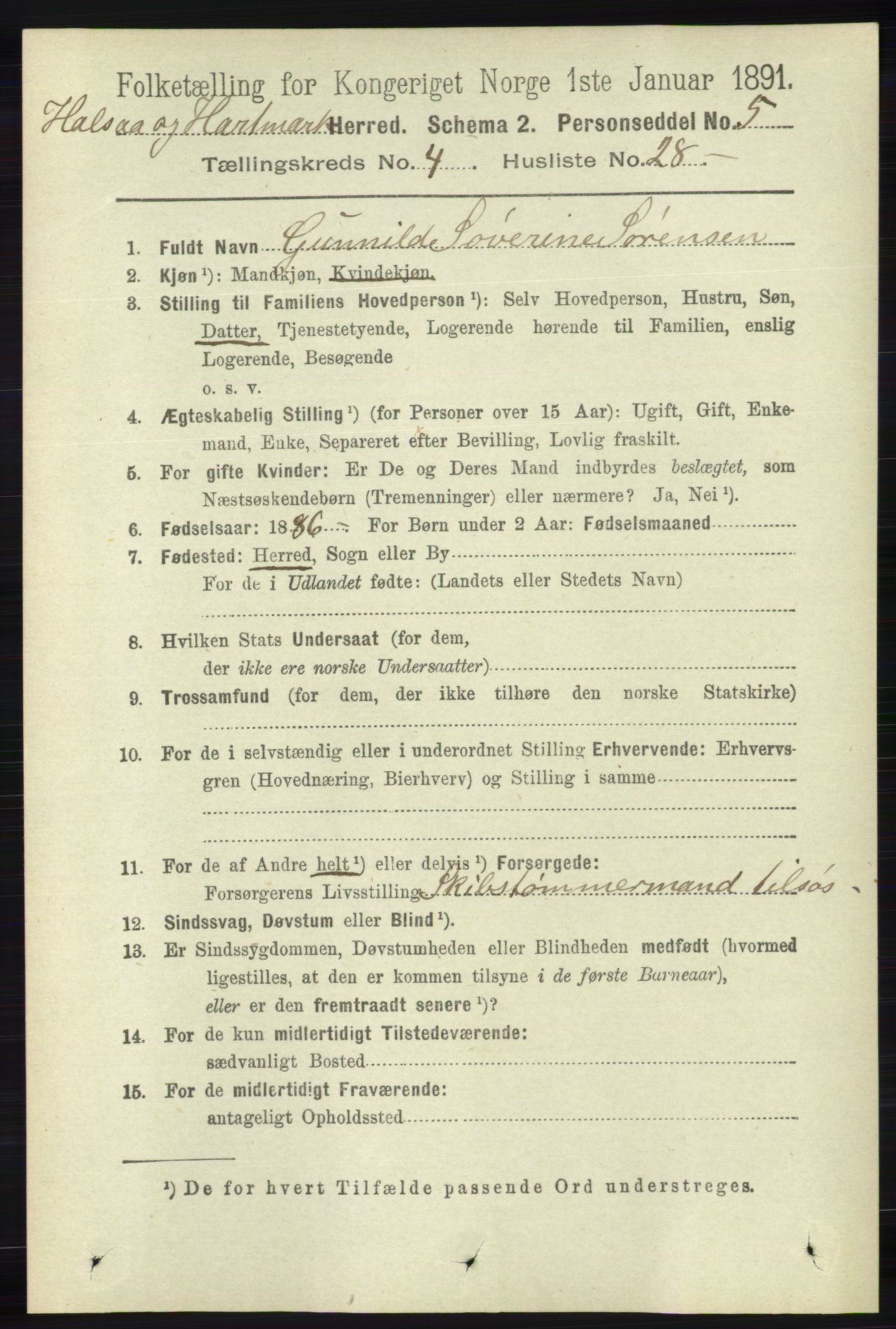 RA, 1891 census for 1019 Halse og Harkmark, 1891, p. 1636