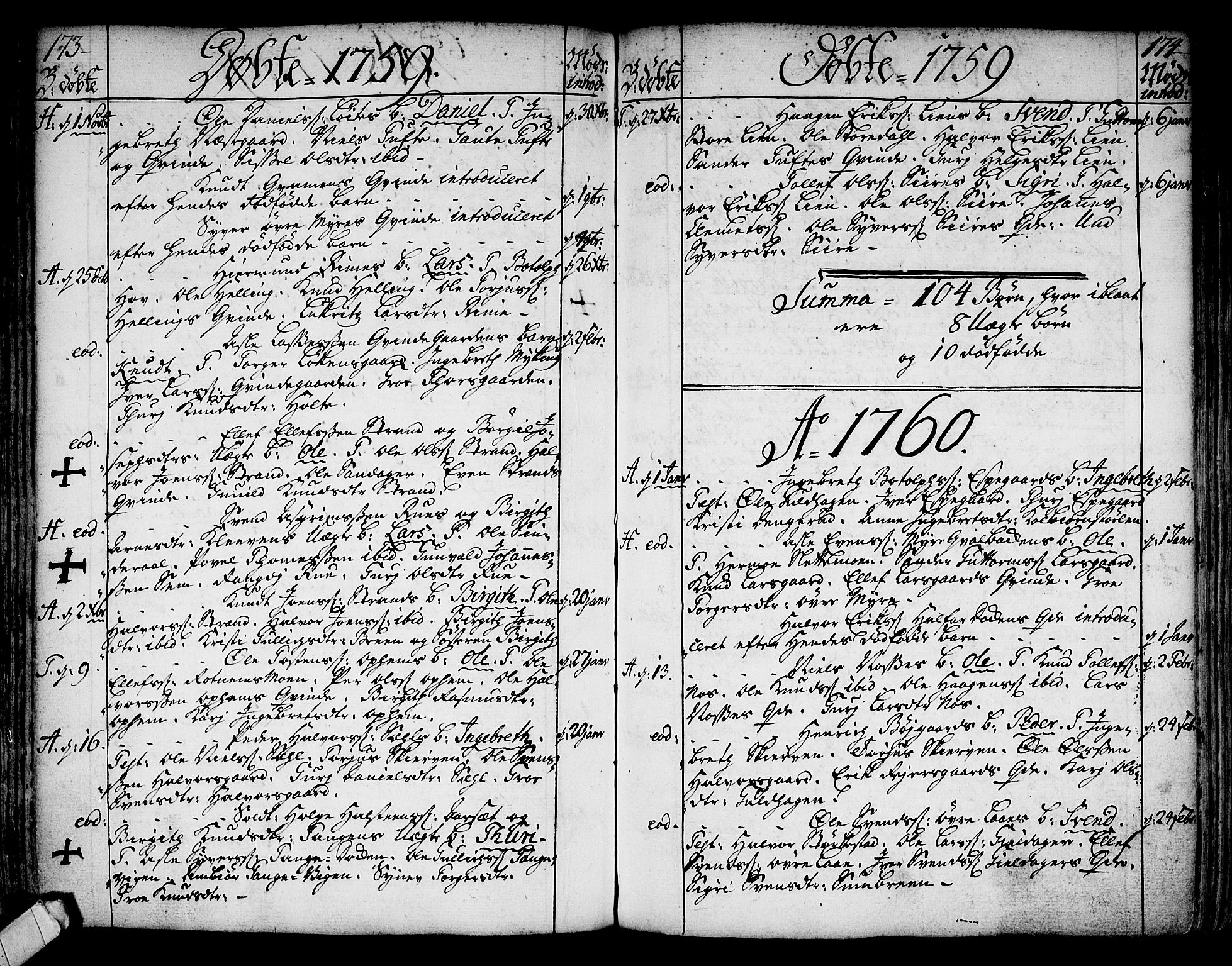 Ål kirkebøker, SAKO/A-249/F/Fa/L0001: Parish register (official) no. I 1, 1744-1769, p. 173-174