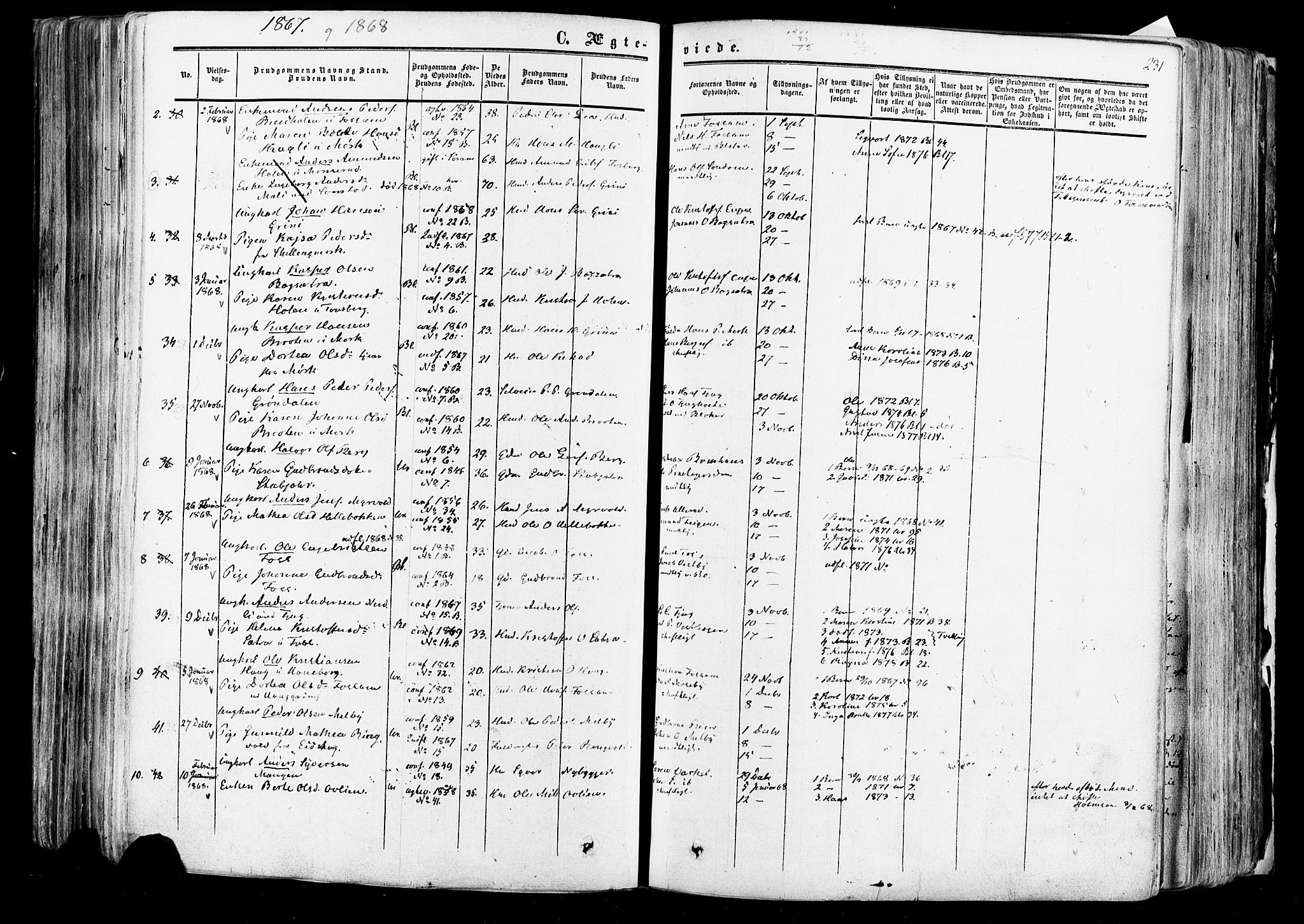 Aurskog prestekontor Kirkebøker, AV/SAO-A-10304a/F/Fa/L0007: Parish register (official) no. I 7, 1854-1877, p. 231