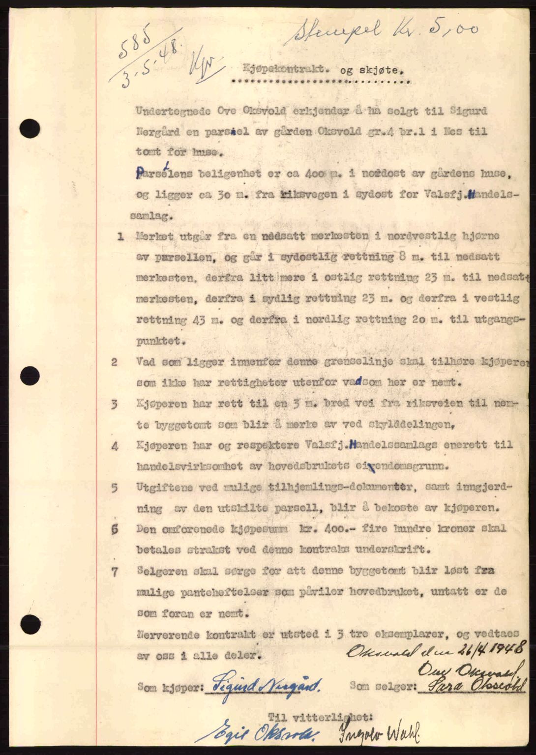 Fosen sorenskriveri, AV/SAT-A-1107/1/2/2C: Mortgage book no. A8, 1948-1948, Diary no: : 585/1948