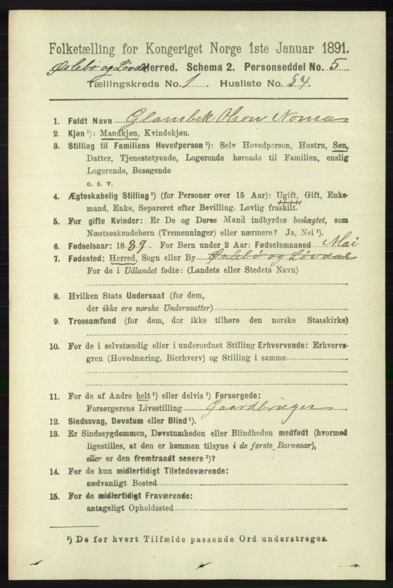 RA, 1891 census for 1021 Øyslebø og Laudal, 1891, p. 422