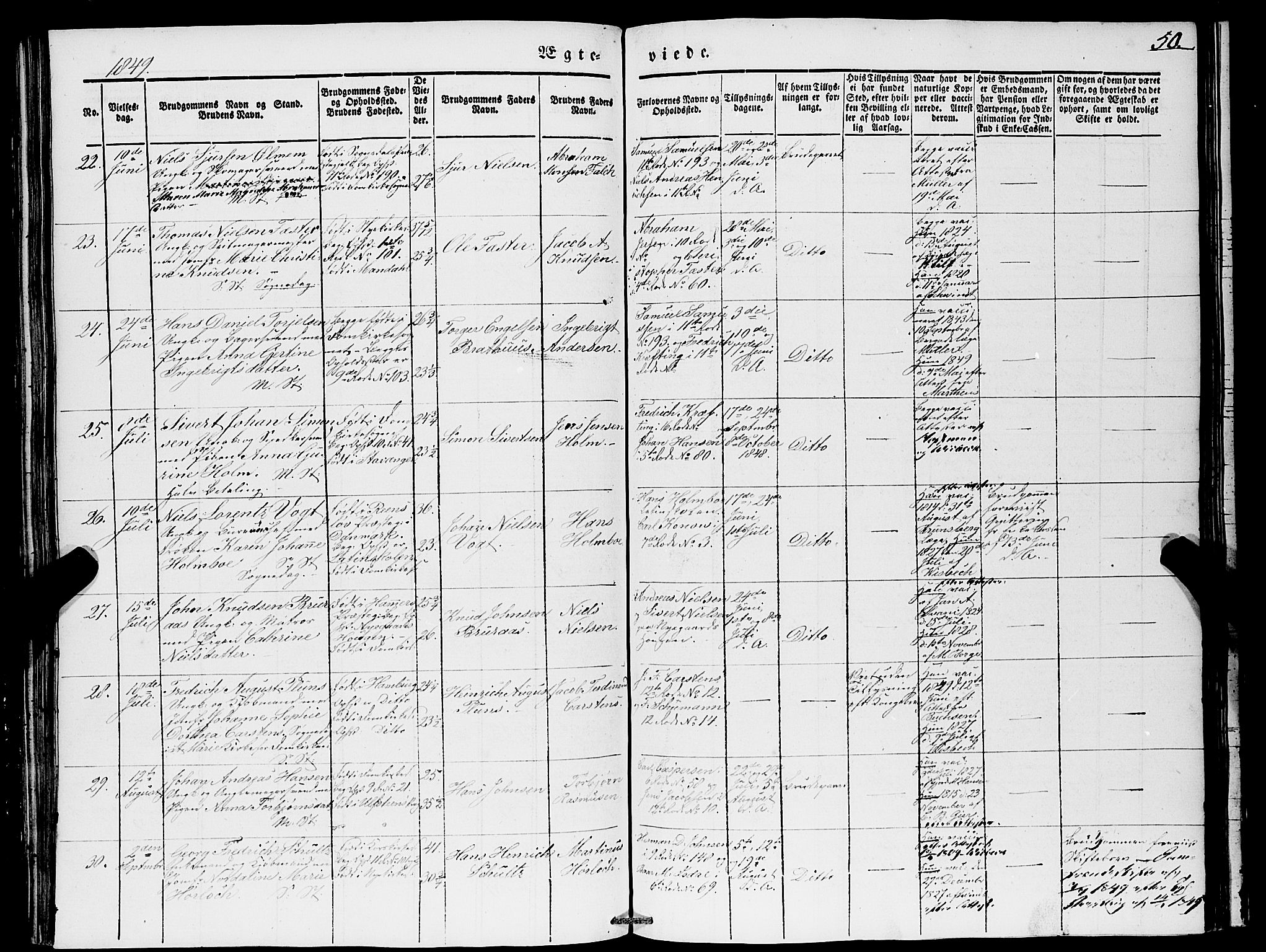 Domkirken sokneprestembete, AV/SAB-A-74801/H/Haa/L0033: Parish register (official) no. D 1, 1841-1853, p. 50