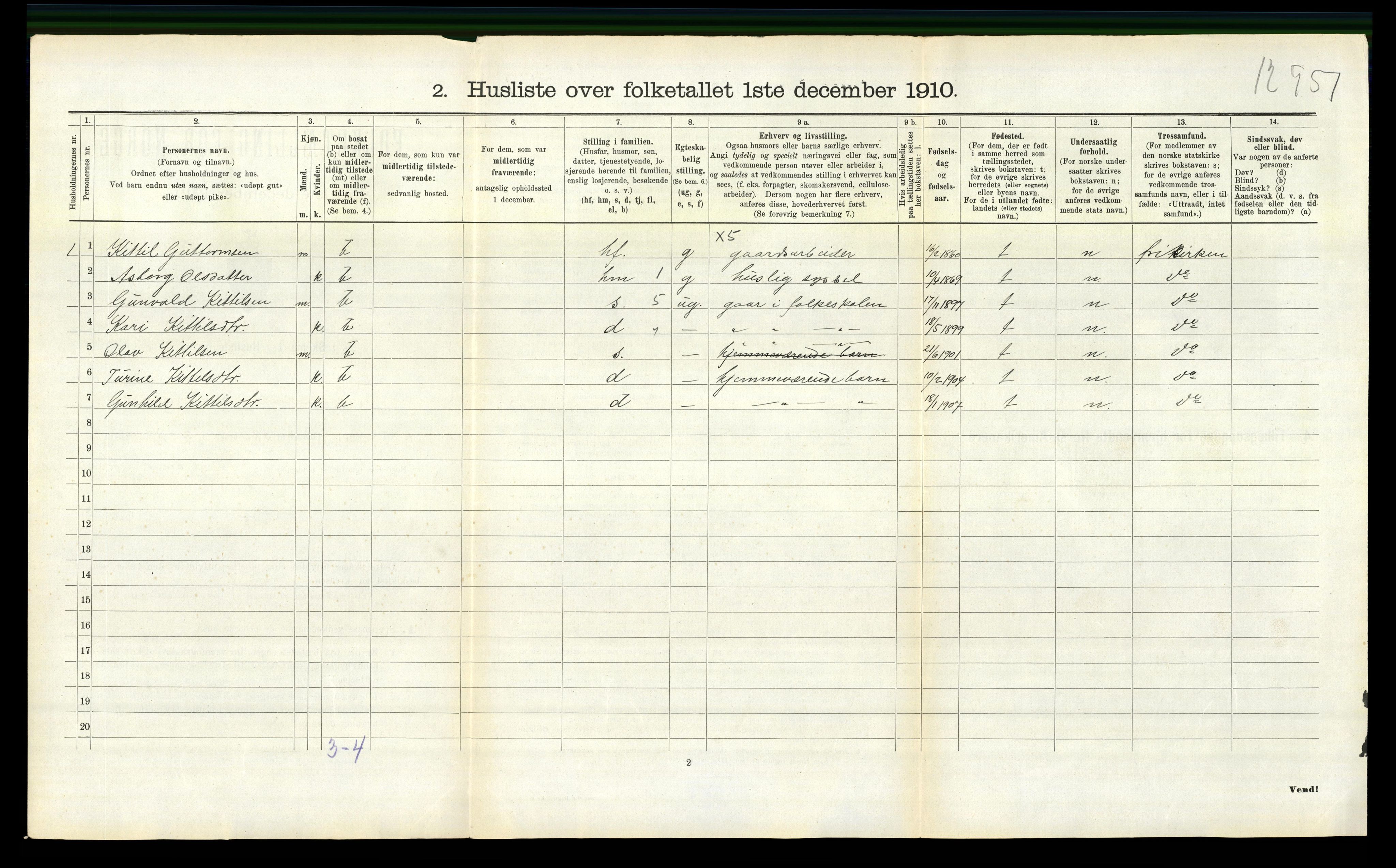 RA, 1910 census for Nissedal, 1910, p. 349