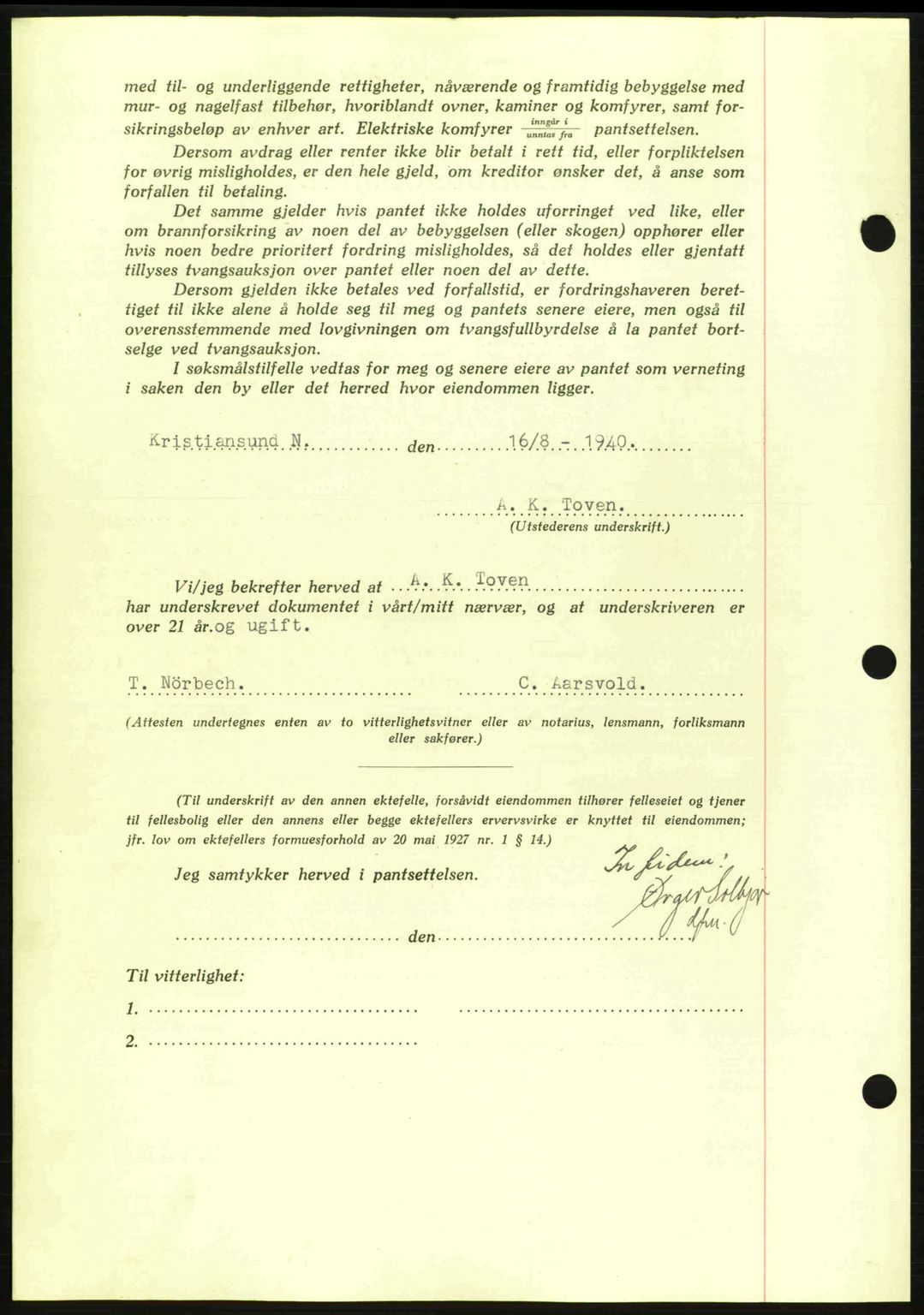 Kristiansund byfogd, AV/SAT-A-4587/A/27: Mortgage book no. 33, 1939-1941, Diary no: : 270/1940