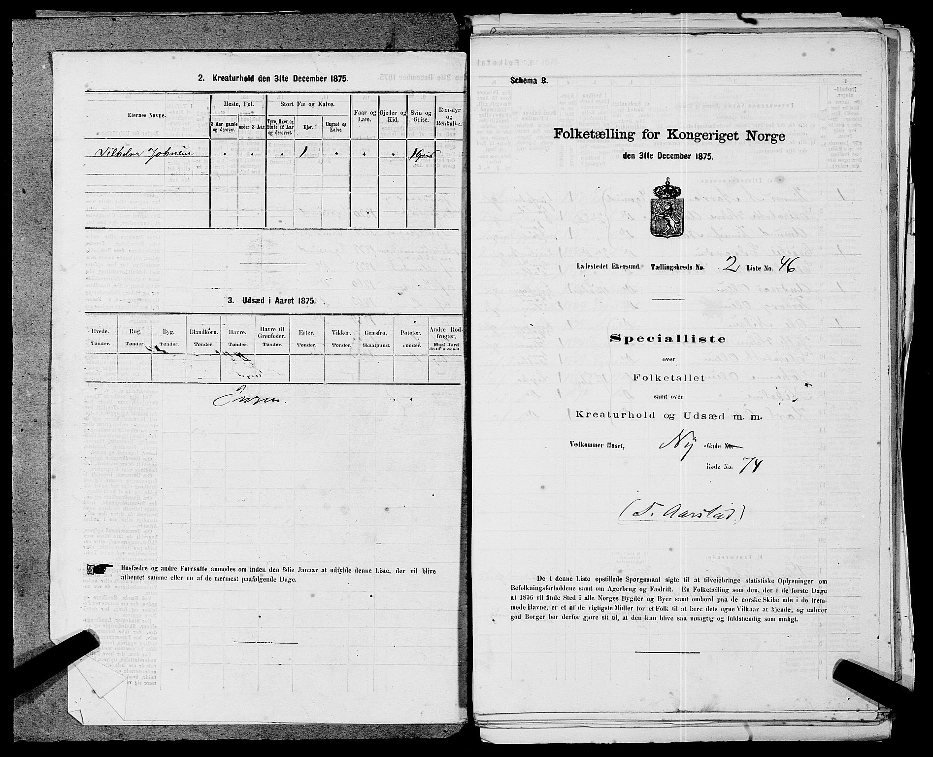 SAST, 1875 census for 1101B Eigersund parish, Egersund town, 1875, p. 95