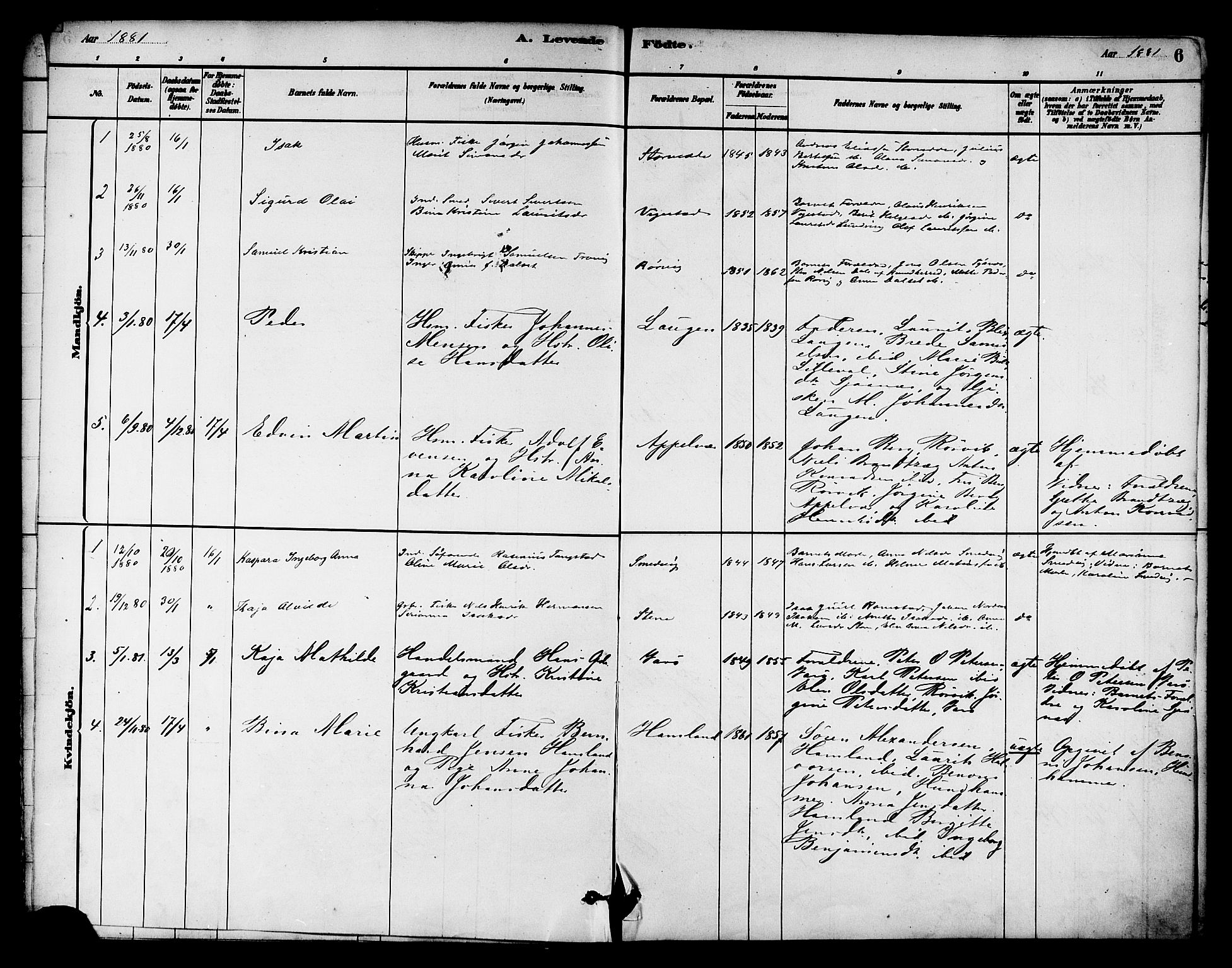 Ministerialprotokoller, klokkerbøker og fødselsregistre - Nord-Trøndelag, SAT/A-1458/784/L0672: Parish register (official) no. 784A07, 1880-1887, p. 6